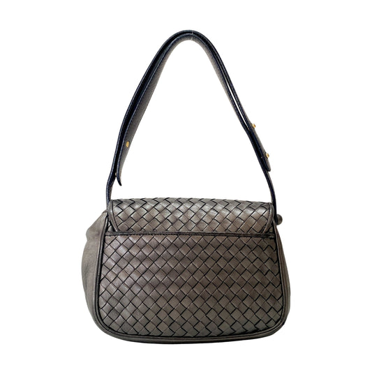 Intrecciato Silver Leather Shoulder Bag