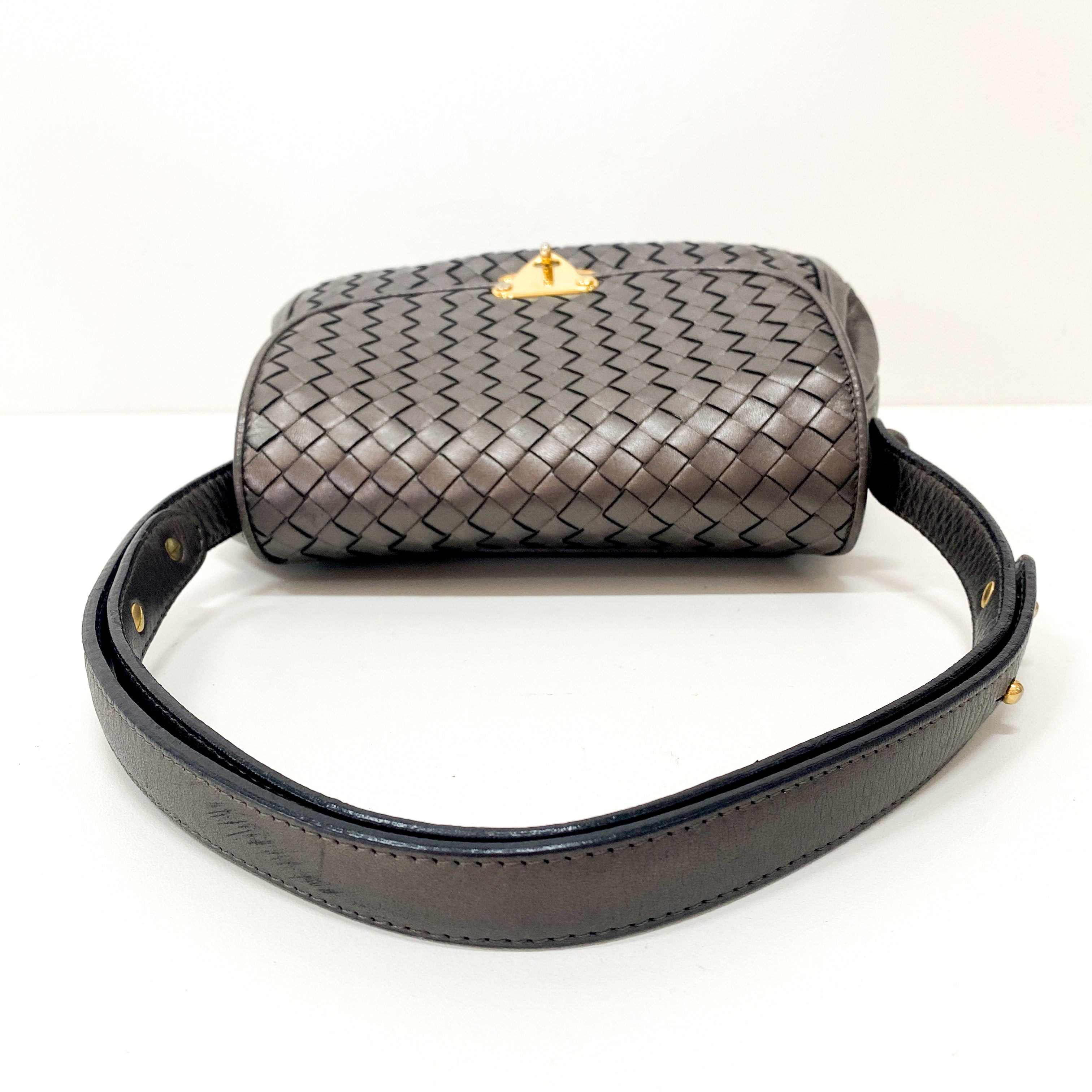 Intrecciato Silver Leather Shoulder Bag