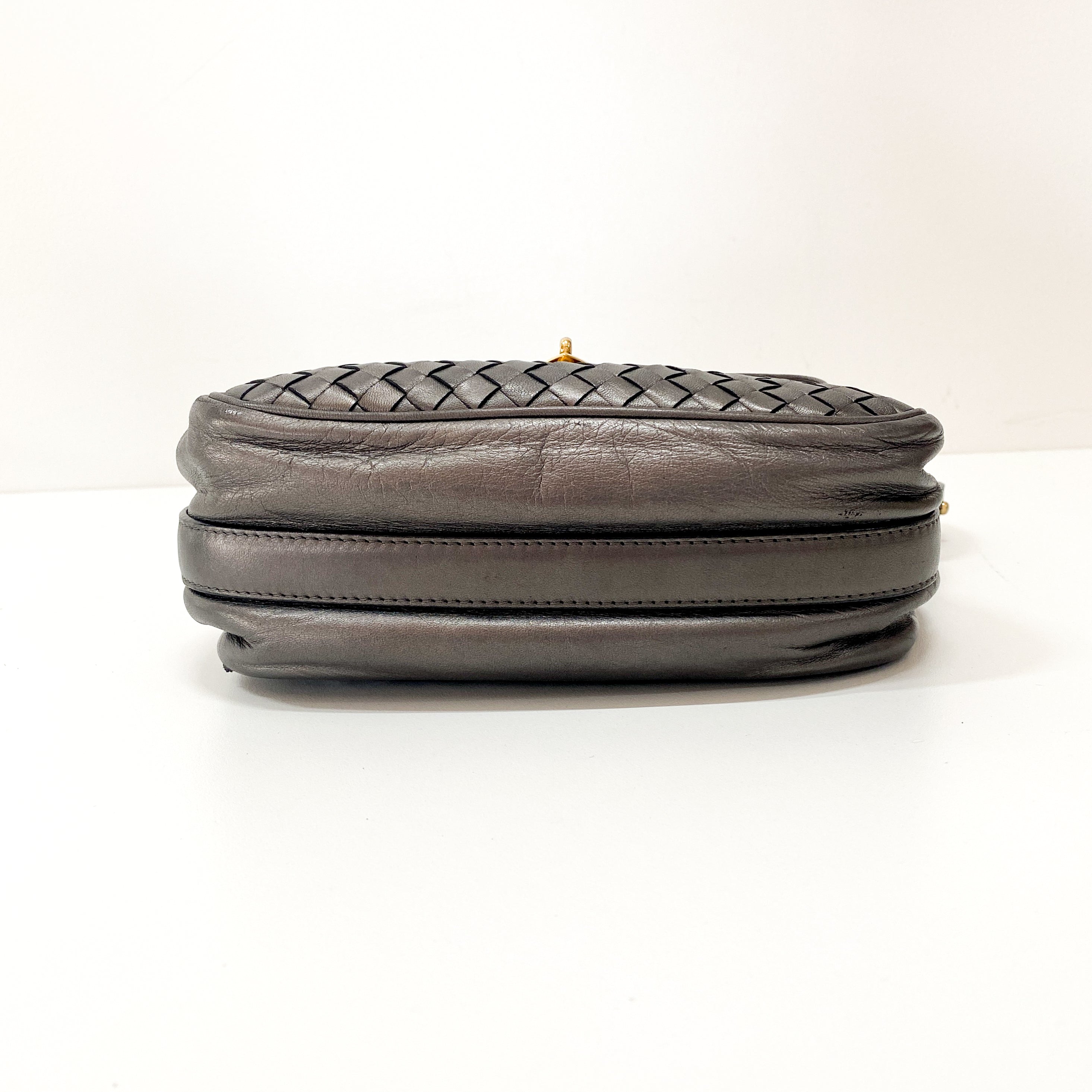 Intrecciato Silver Leather Shoulder Bag