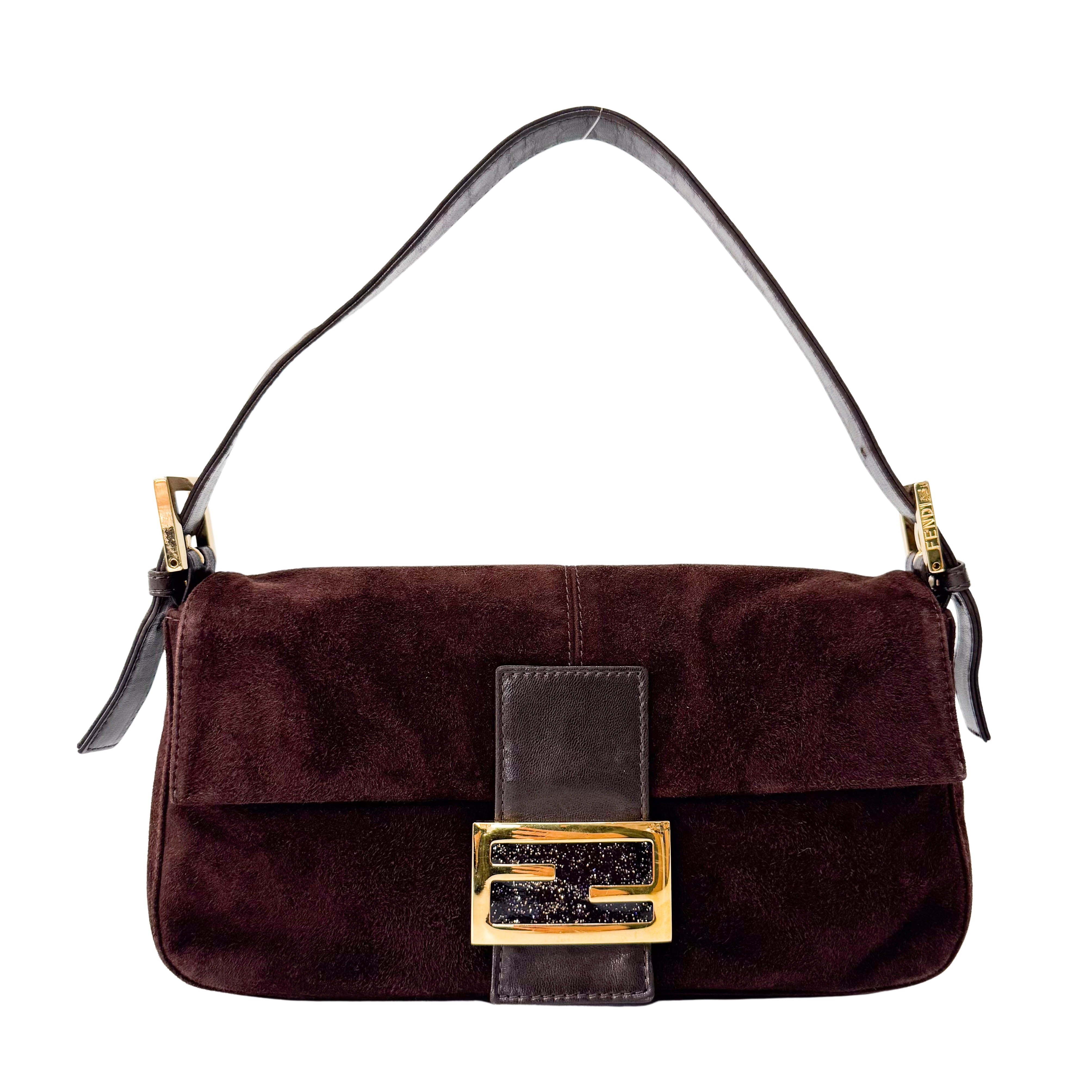 Baguette Brown Suede Shoulder Bag