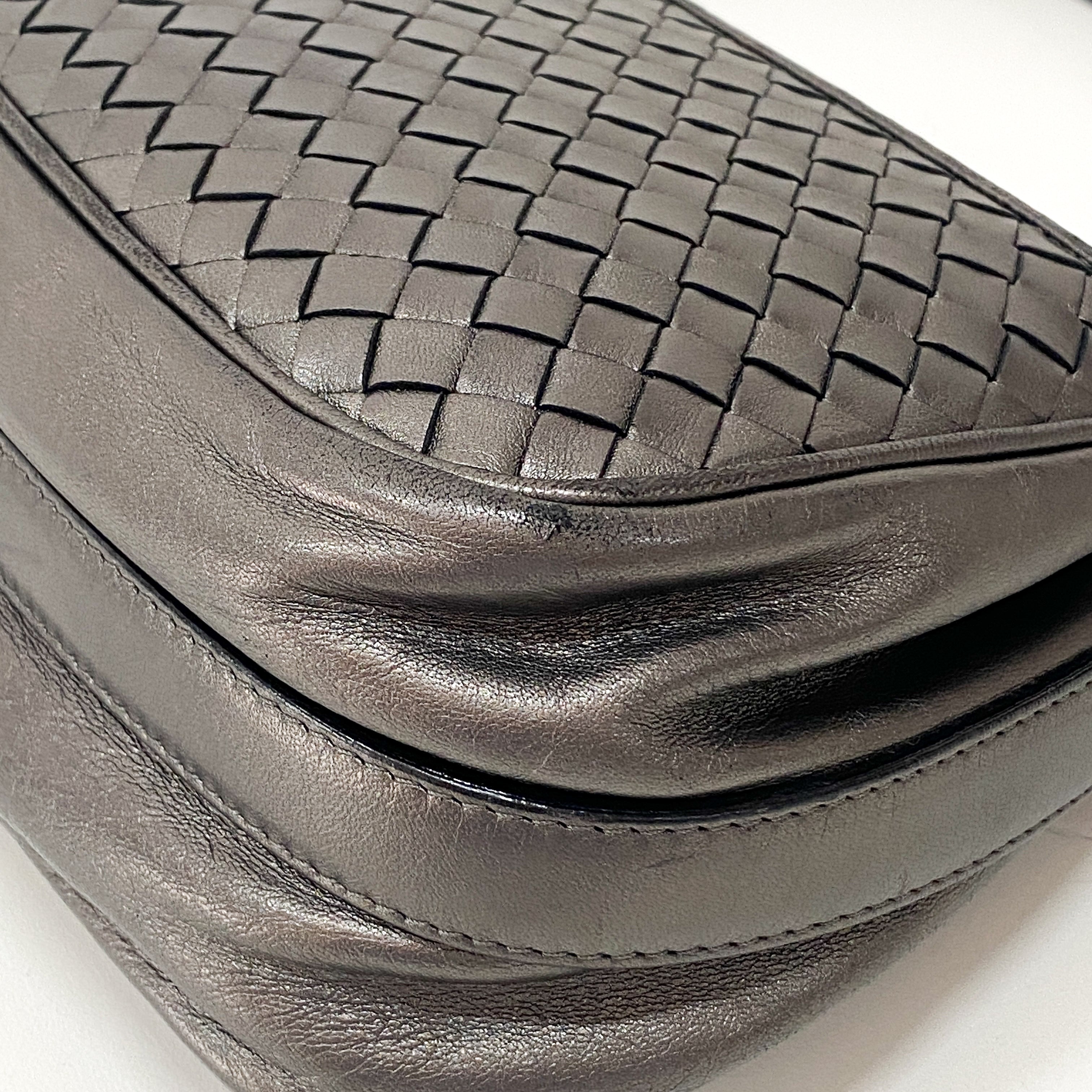 Intrecciato Silver Leather Shoulder Bag