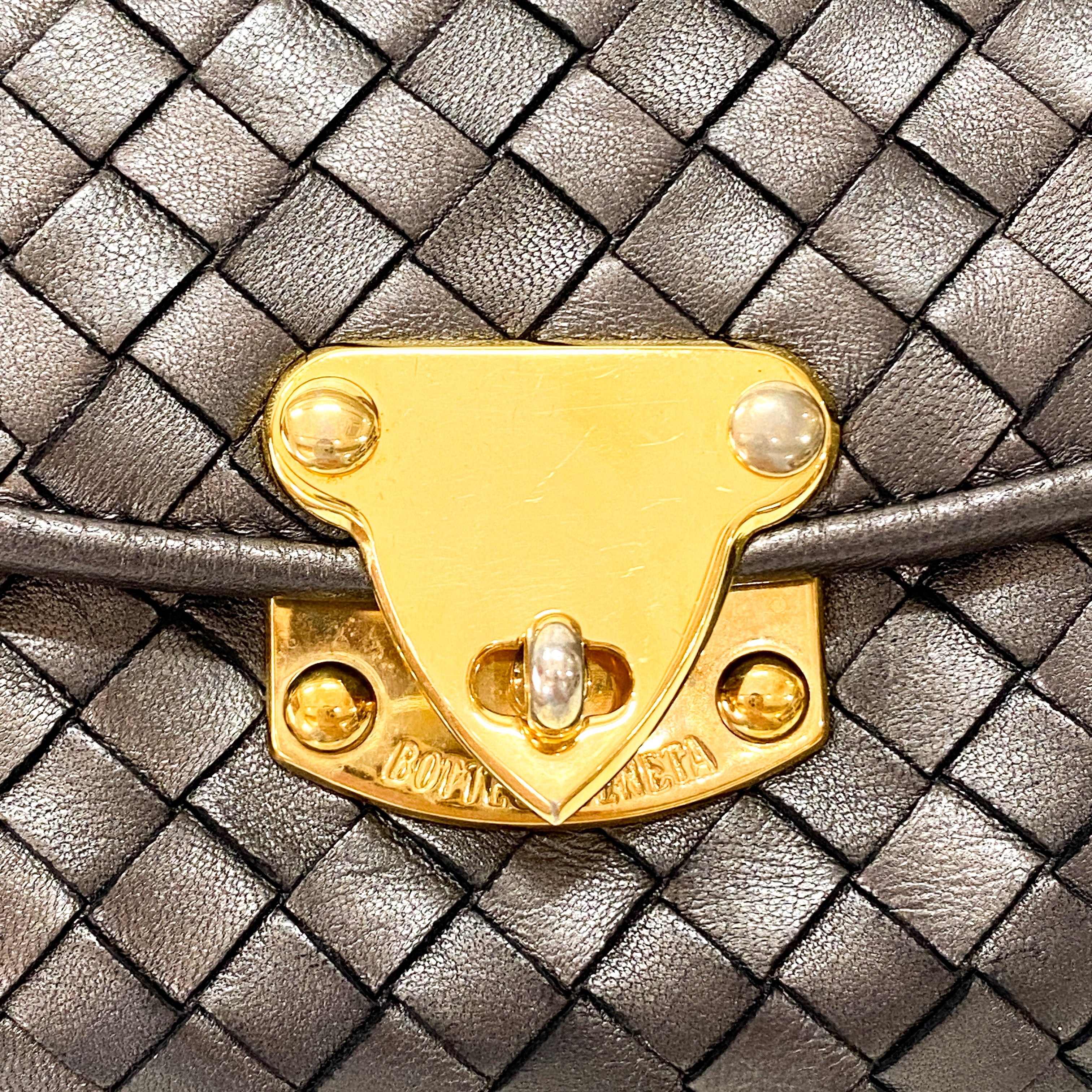 Intrecciato Silver Leather Shoulder Bag