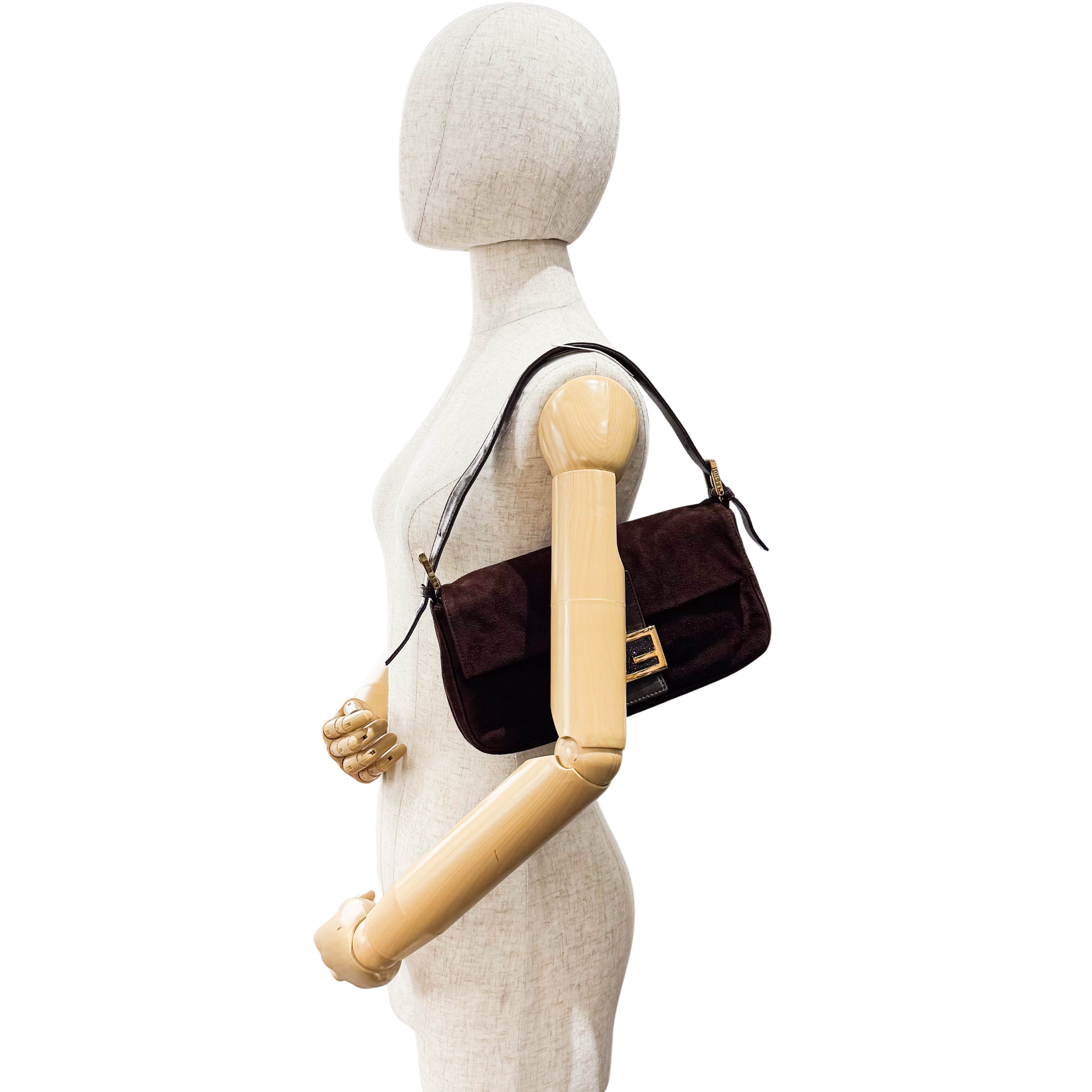 Baguette Brown Suede Shoulder Bag