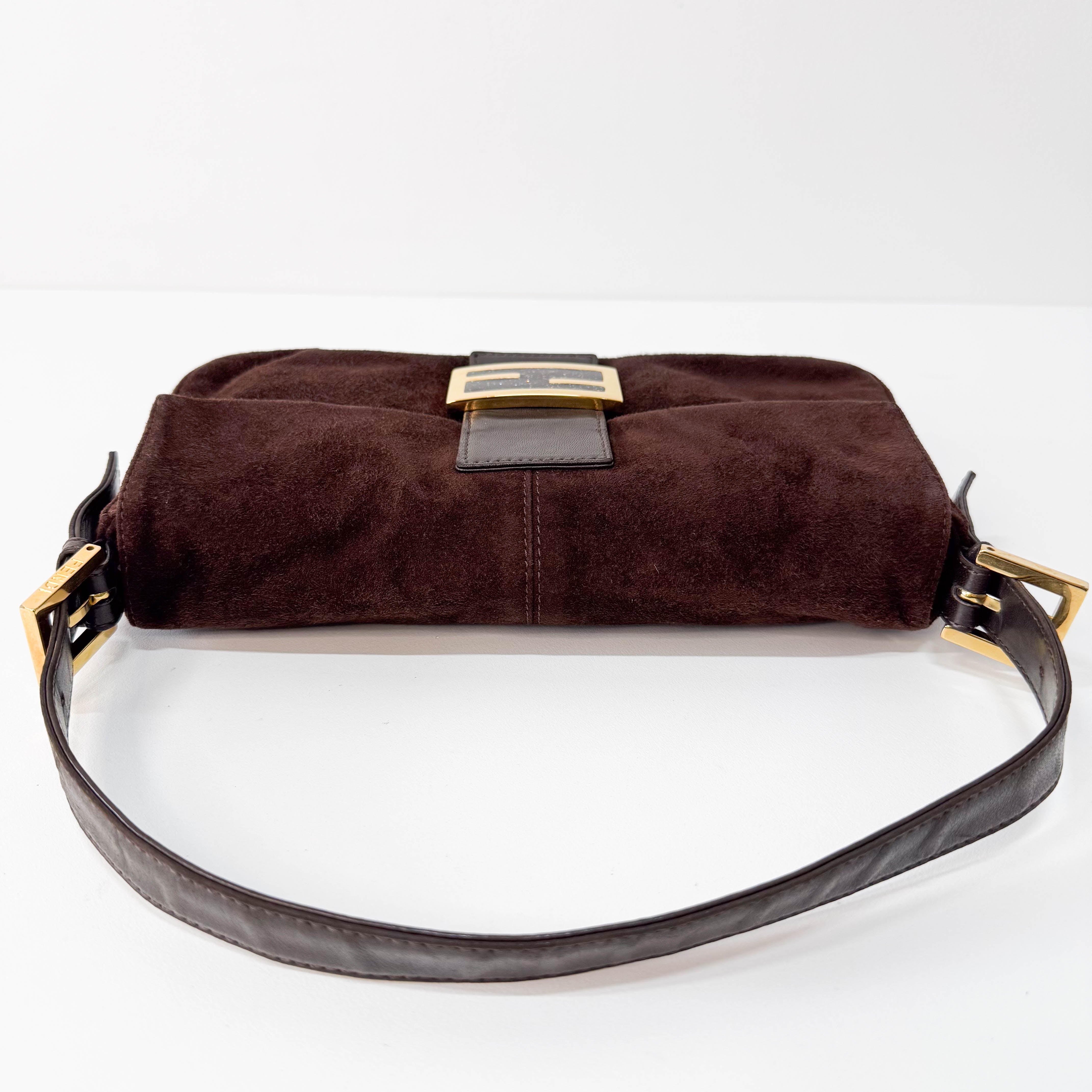 Baguette Brown Suede Shoulder Bag