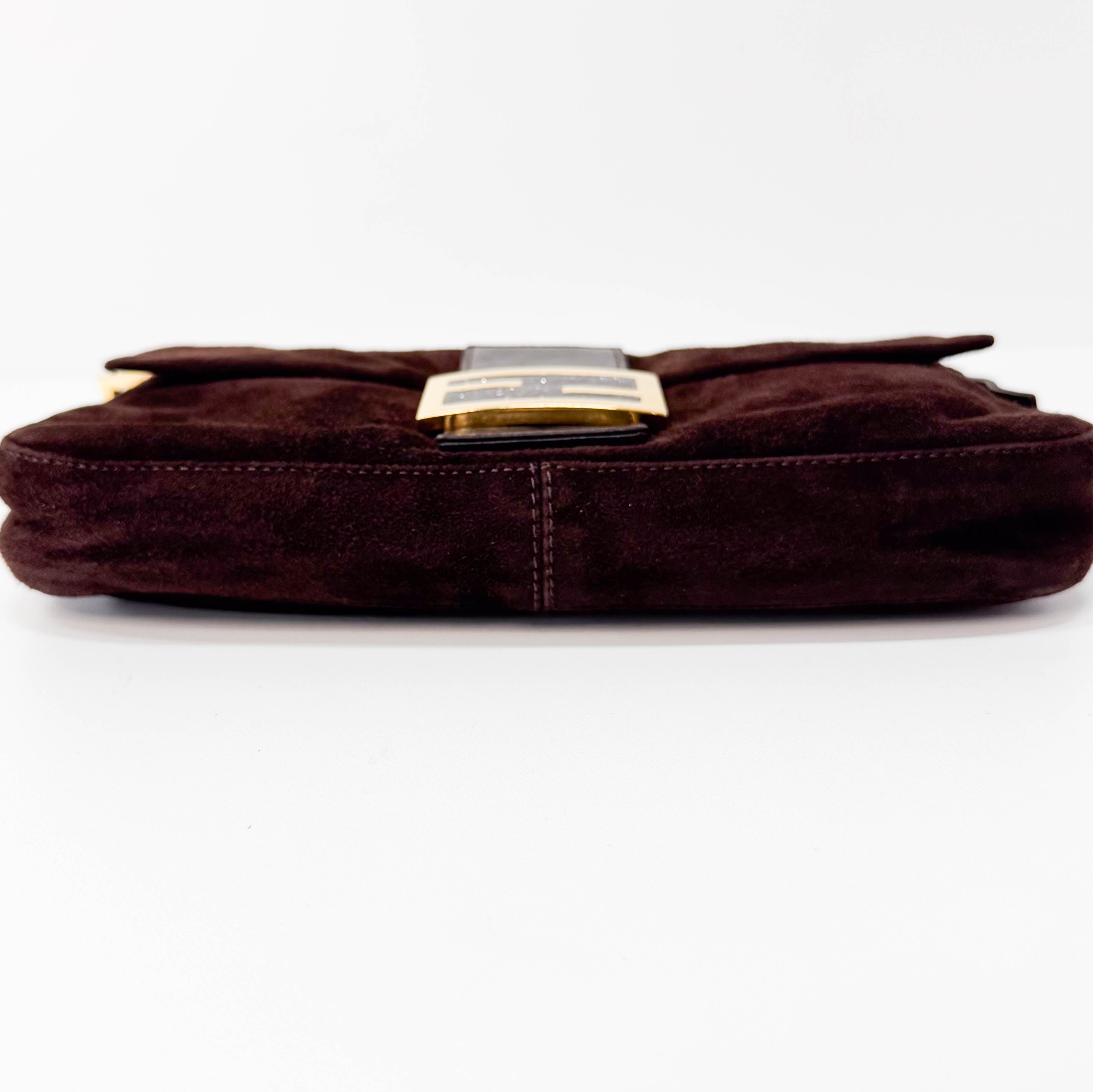 Baguette Brown Suede Shoulder Bag