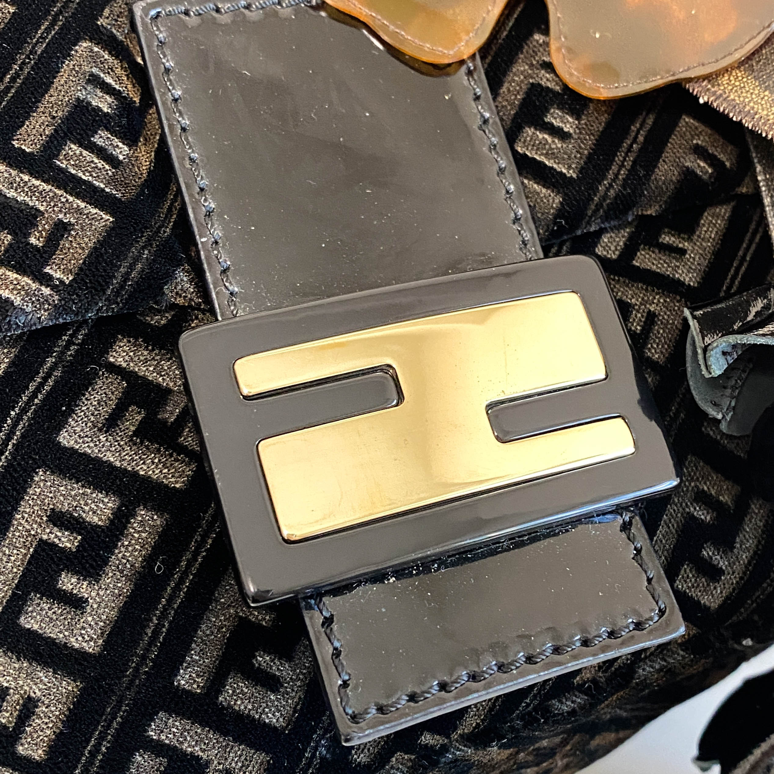 Mamma Baguette Black Velvet Shoulder Bag with Floral Corsage