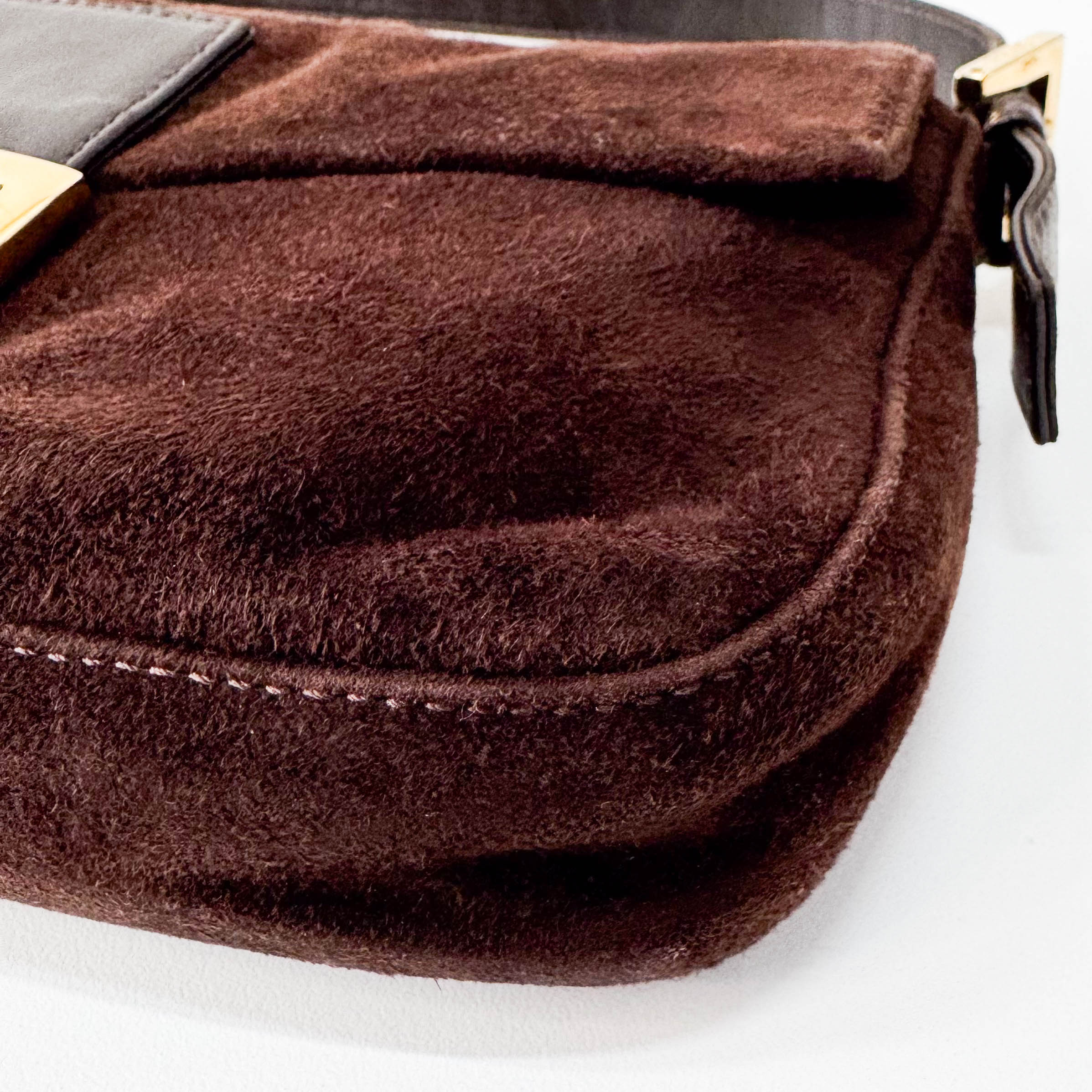 Baguette Brown Suede Shoulder Bag