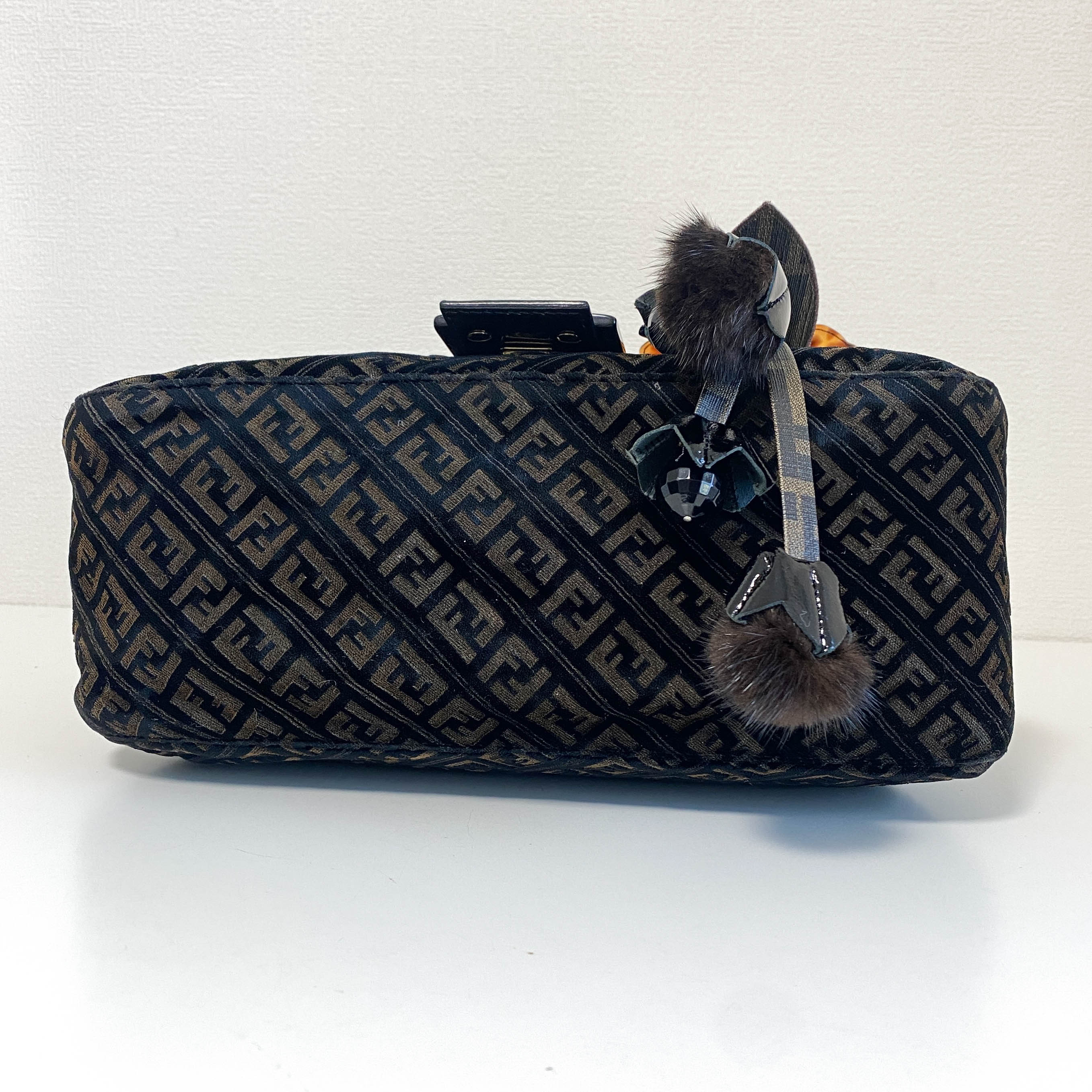 Mamma Baguette Black Velvet Shoulder Bag with Floral Corsage