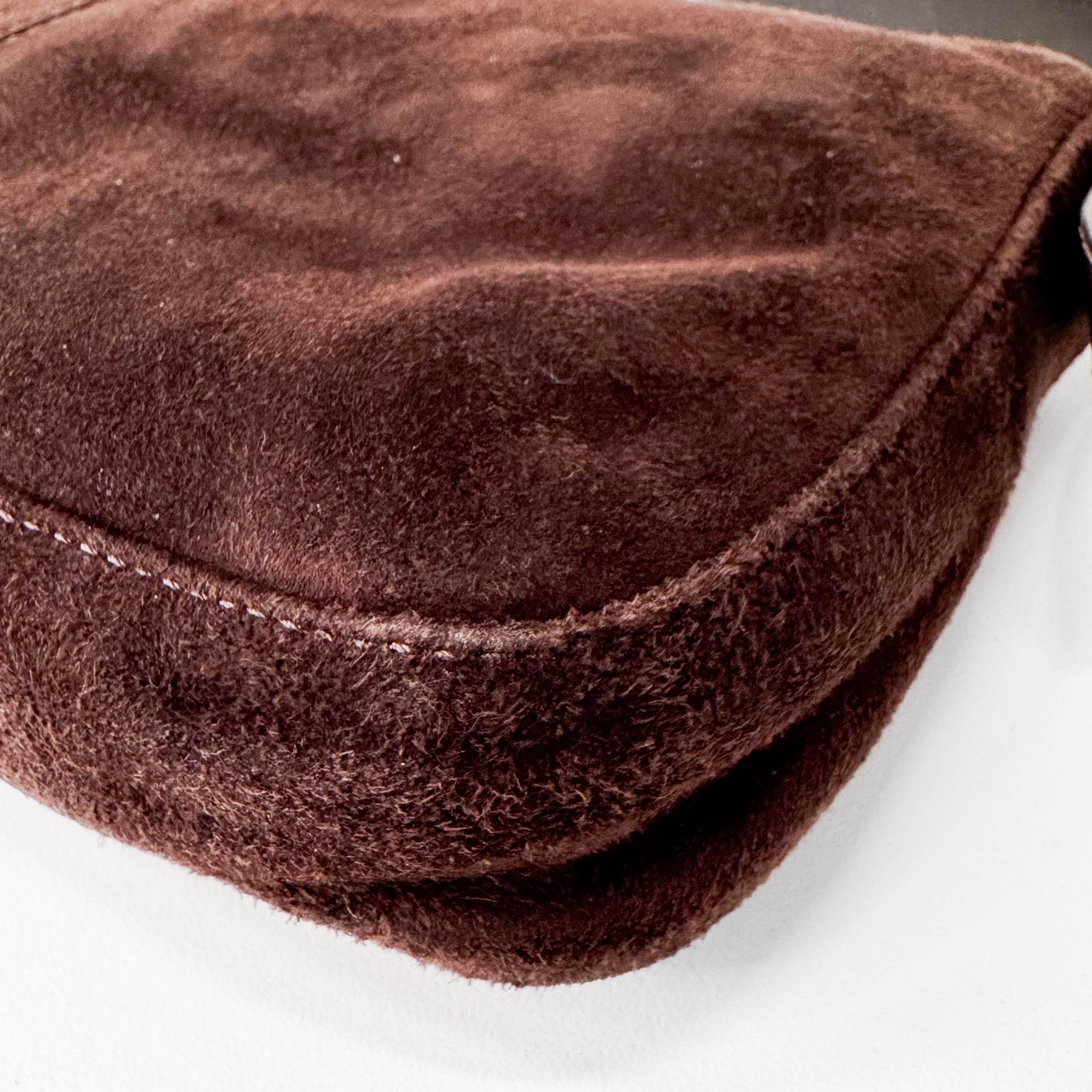 Baguette Brown Suede Shoulder Bag