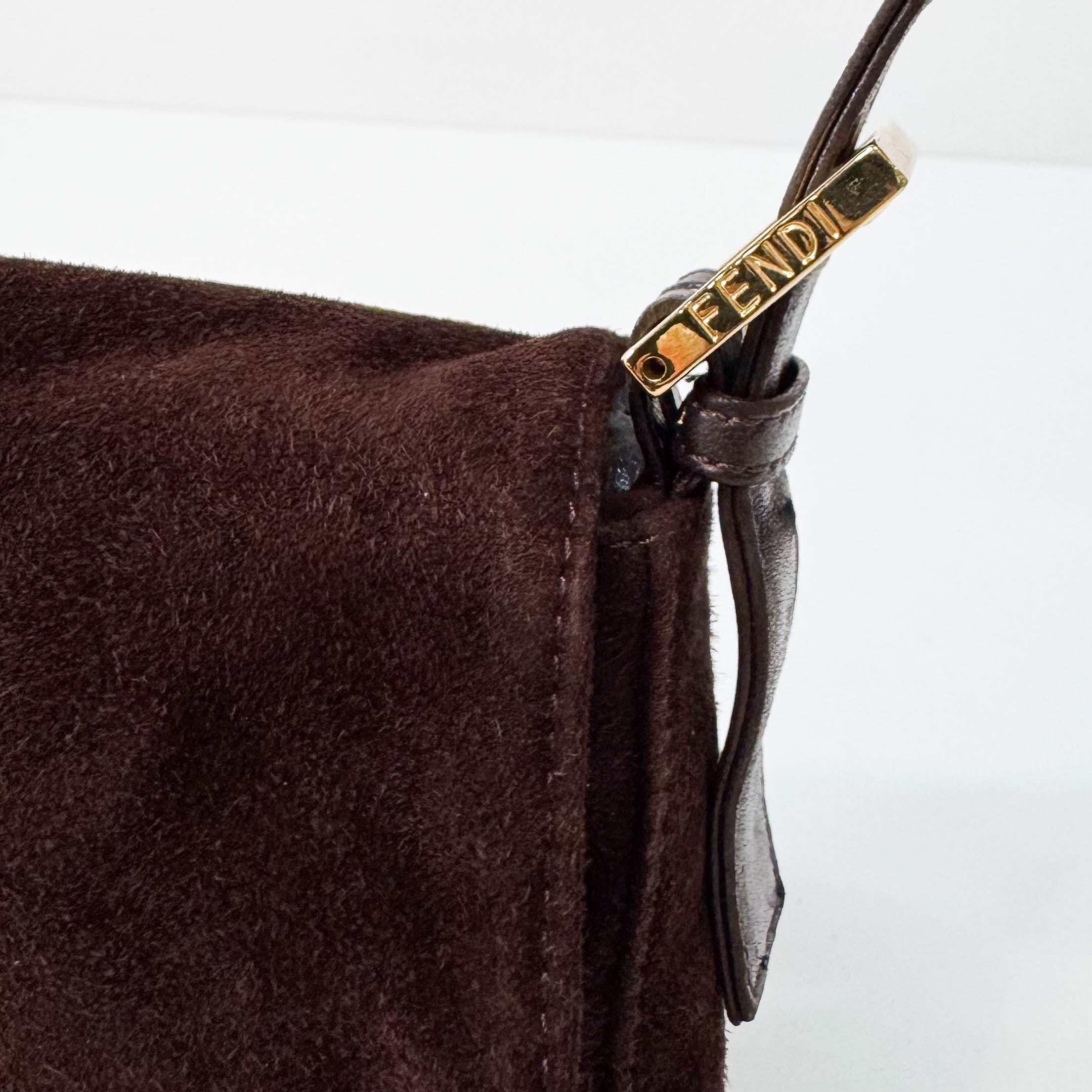Baguette Brown Suede Shoulder Bag