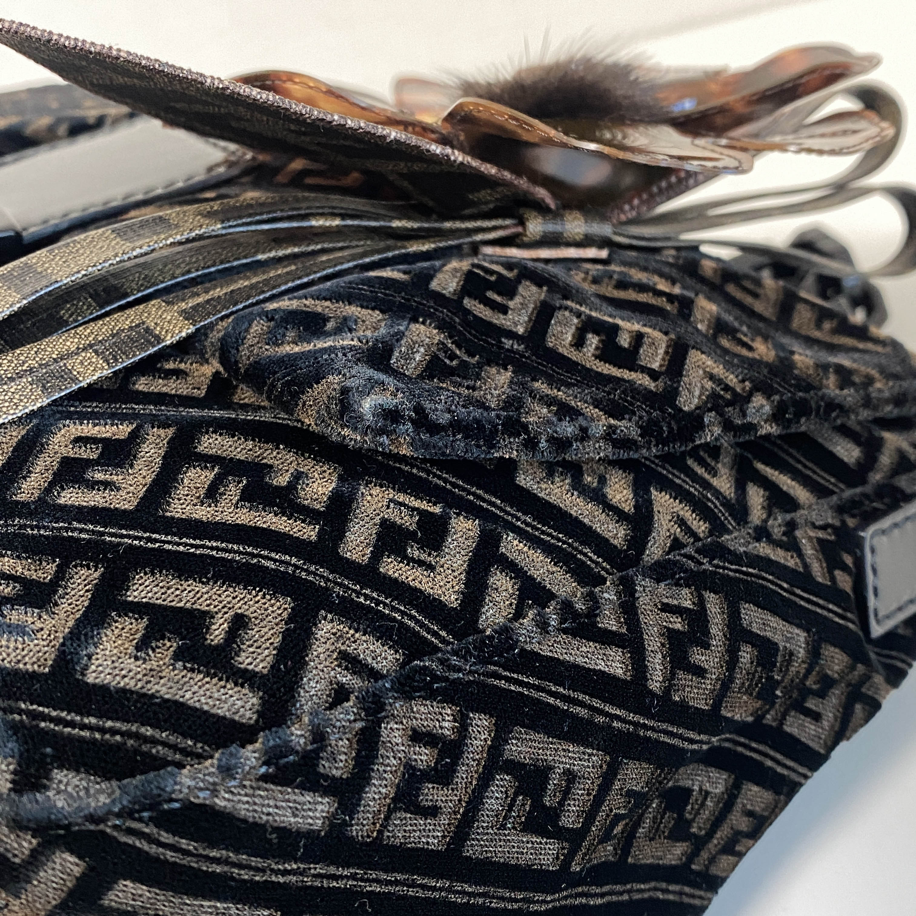 Mamma Baguette Black Velvet Shoulder Bag with Floral Corsage