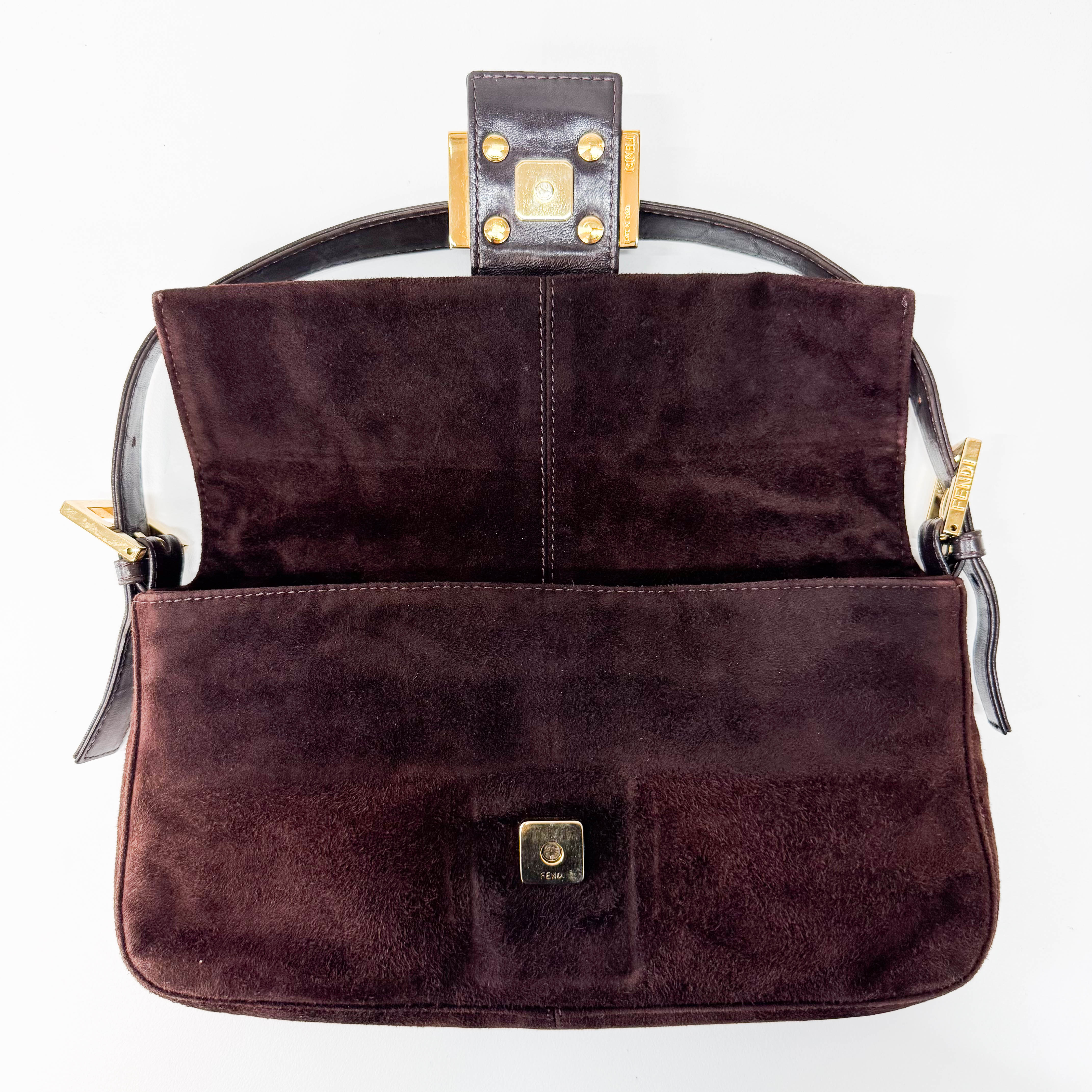 Baguette Brown Suede Shoulder Bag