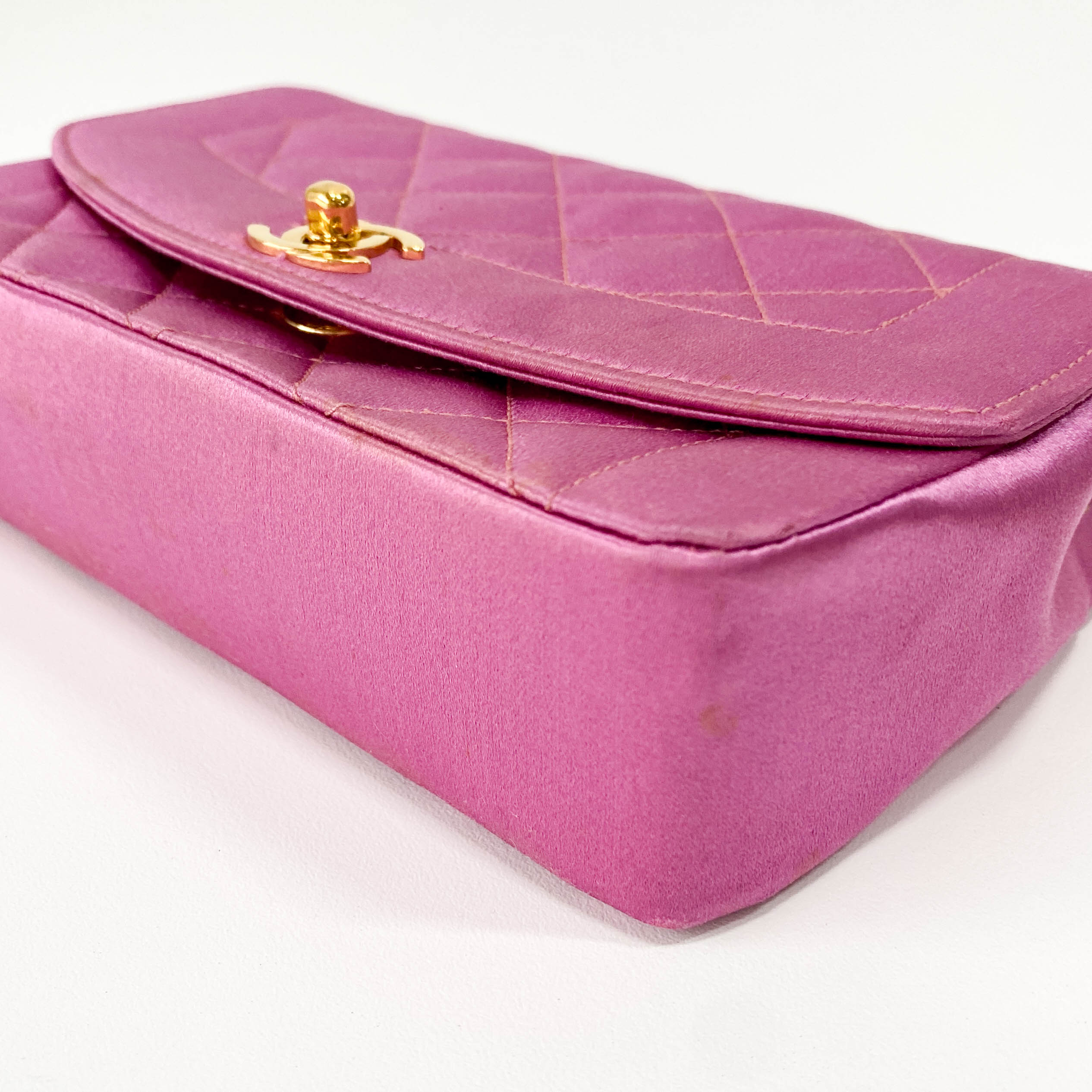 Diana Pink Satin Matelasse 18 Gold Chain Shoulder Bag