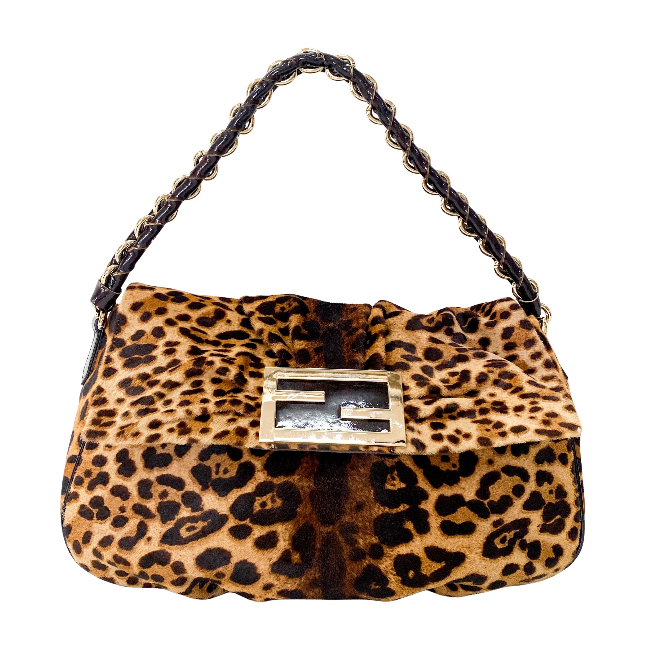 Mamma Baguette Leopard Print Pony Hair Shoulder Bag