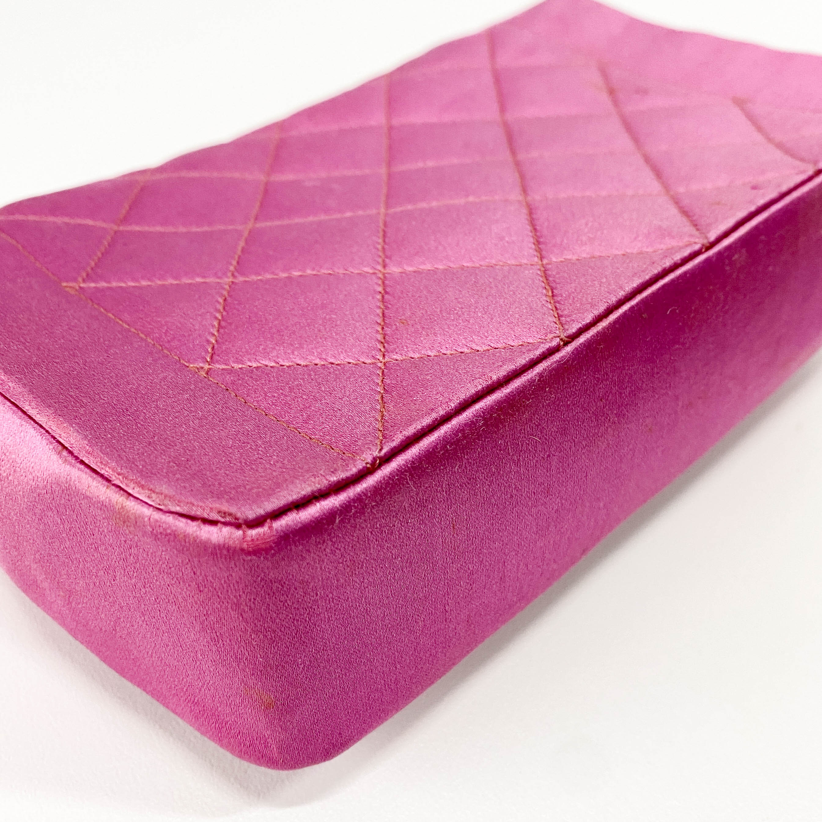 Diana Pink Satin Matelasse 18 Gold Chain Shoulder Bag