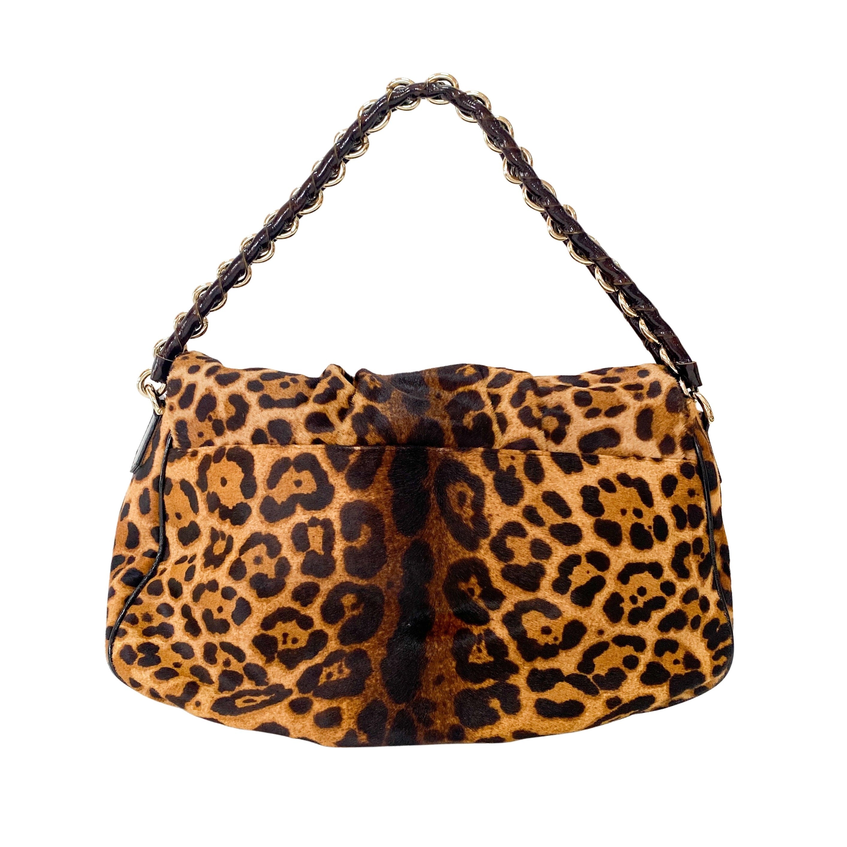 Mamma Baguette Leopard Print Pony Hair Shoulder Bag