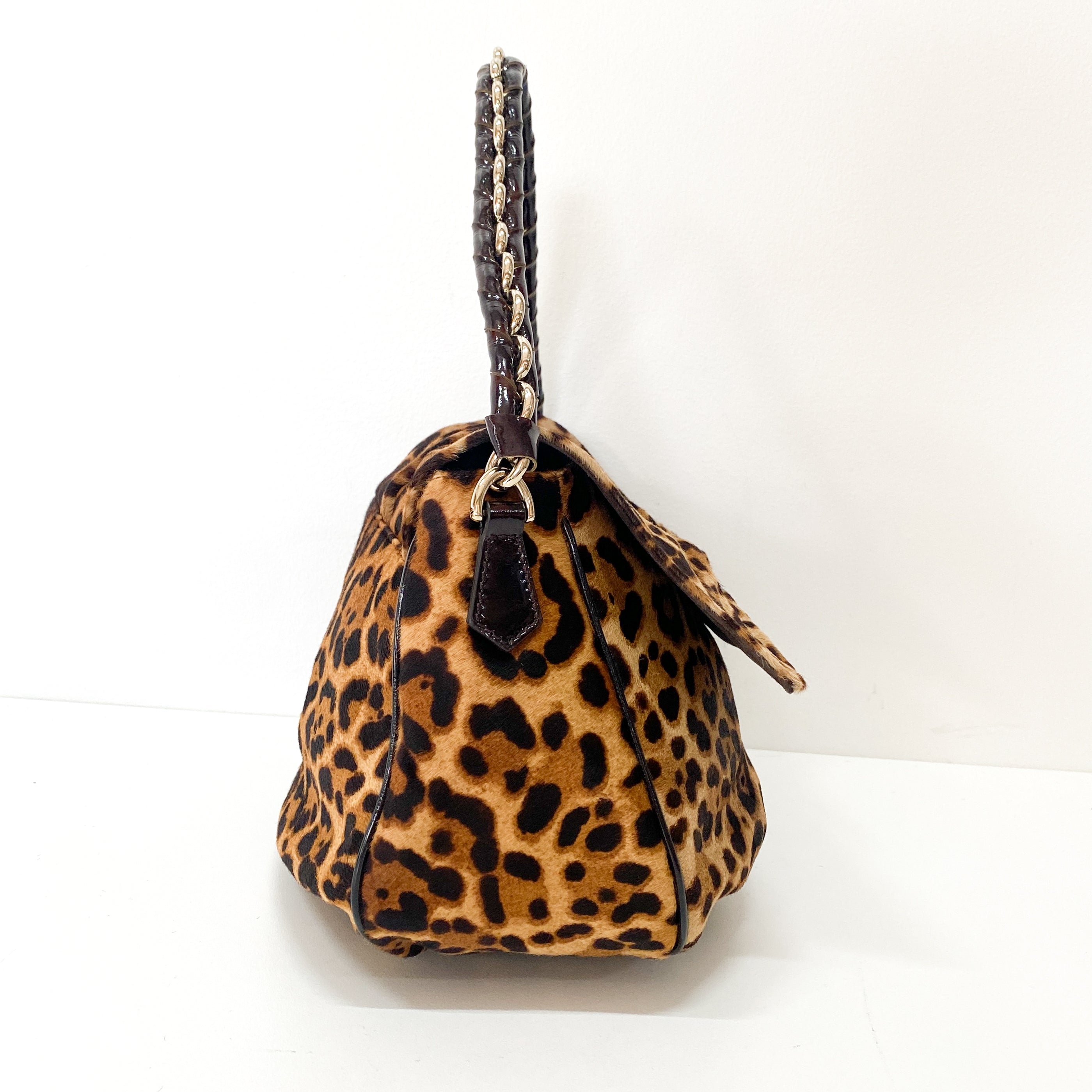 Mamma Baguette Leopard Print Pony Hair Shoulder Bag