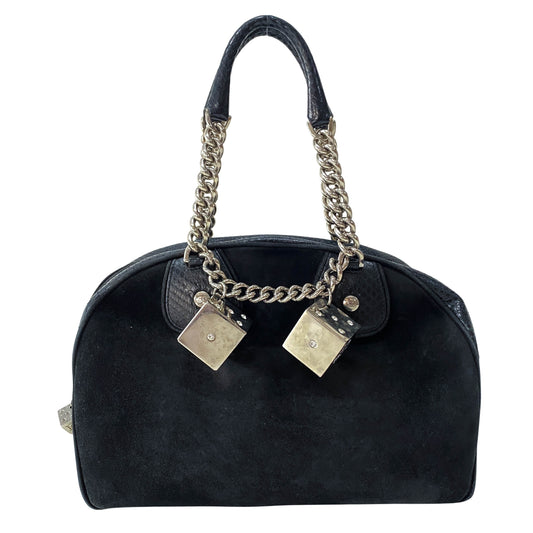 Gambler Black Suede & Python Leather Boston Bag