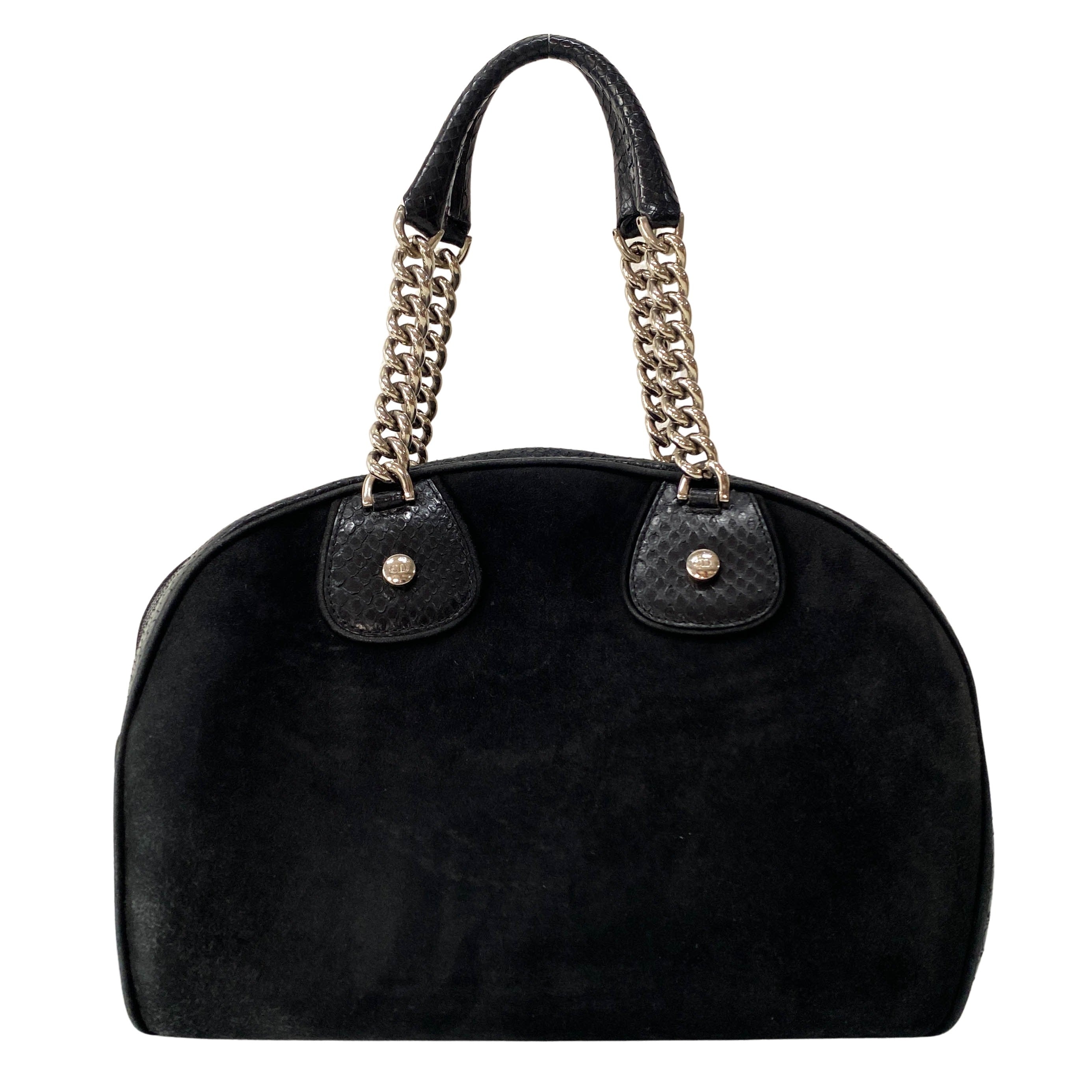 Gambler Black Suede & Python Leather Boston Bag