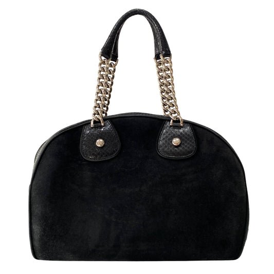 Gambler Black Suede & Python Leather Boston Bag