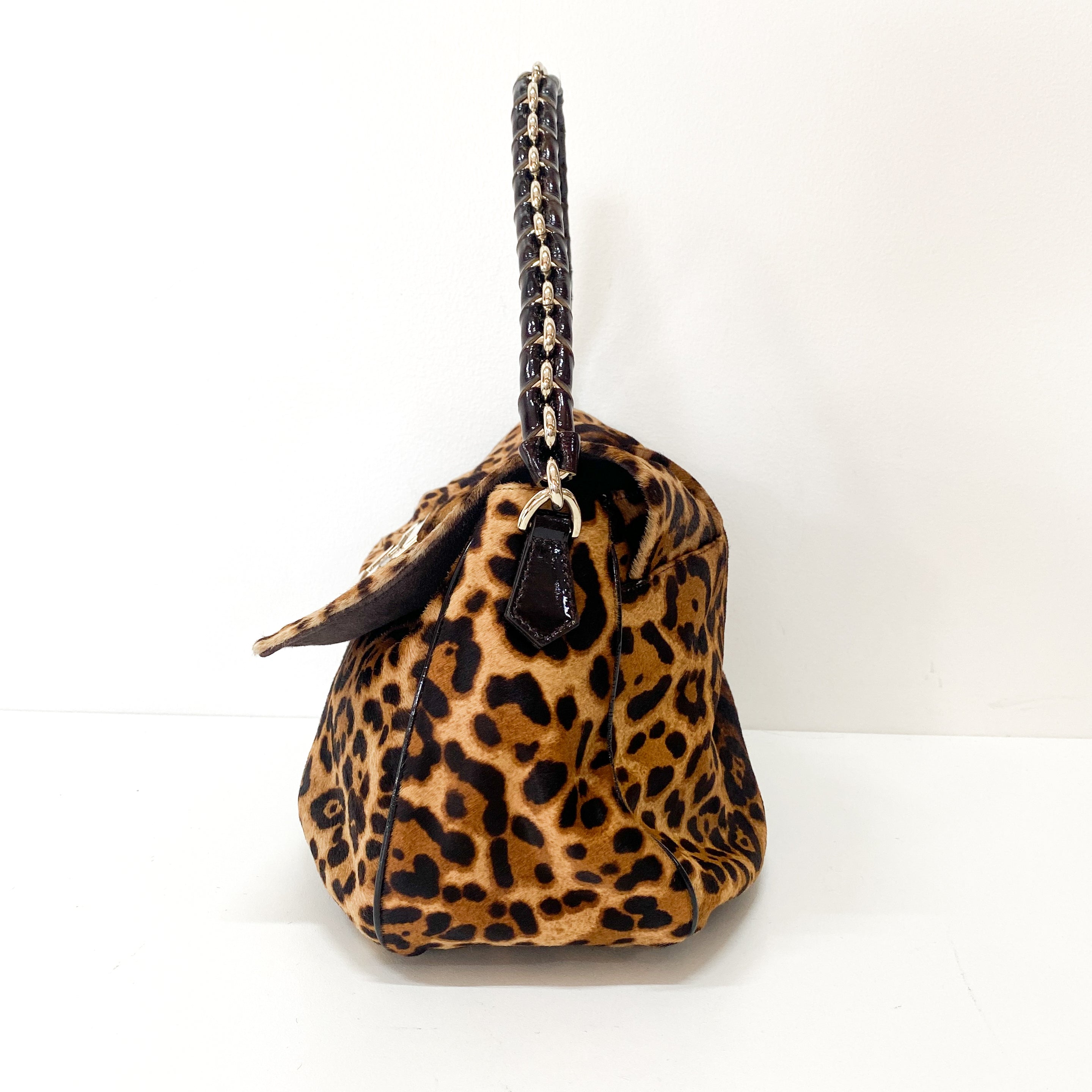 Mamma Baguette Leopard Print Pony Hair Shoulder Bag