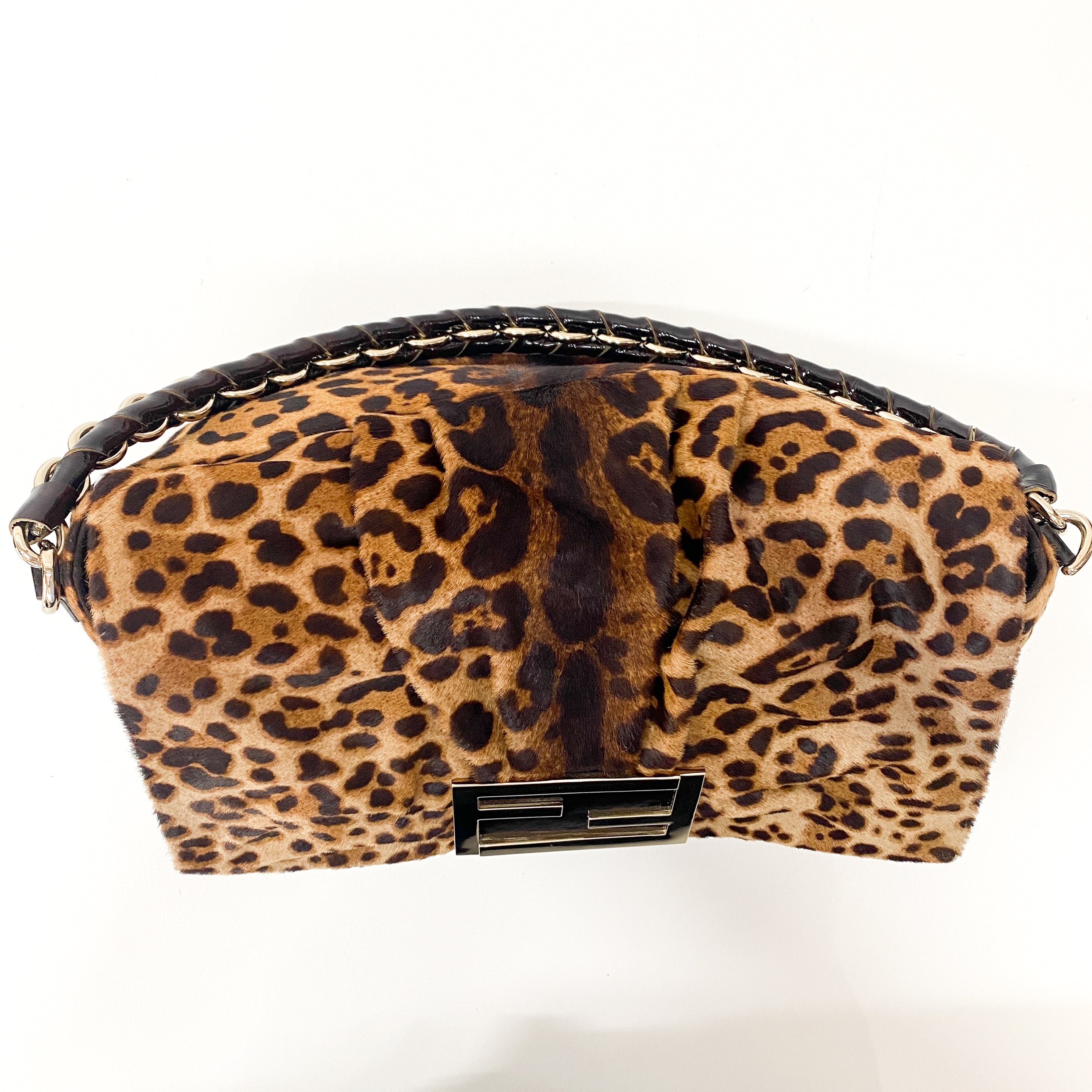 Mamma Baguette Leopard Print Pony Hair Shoulder Bag