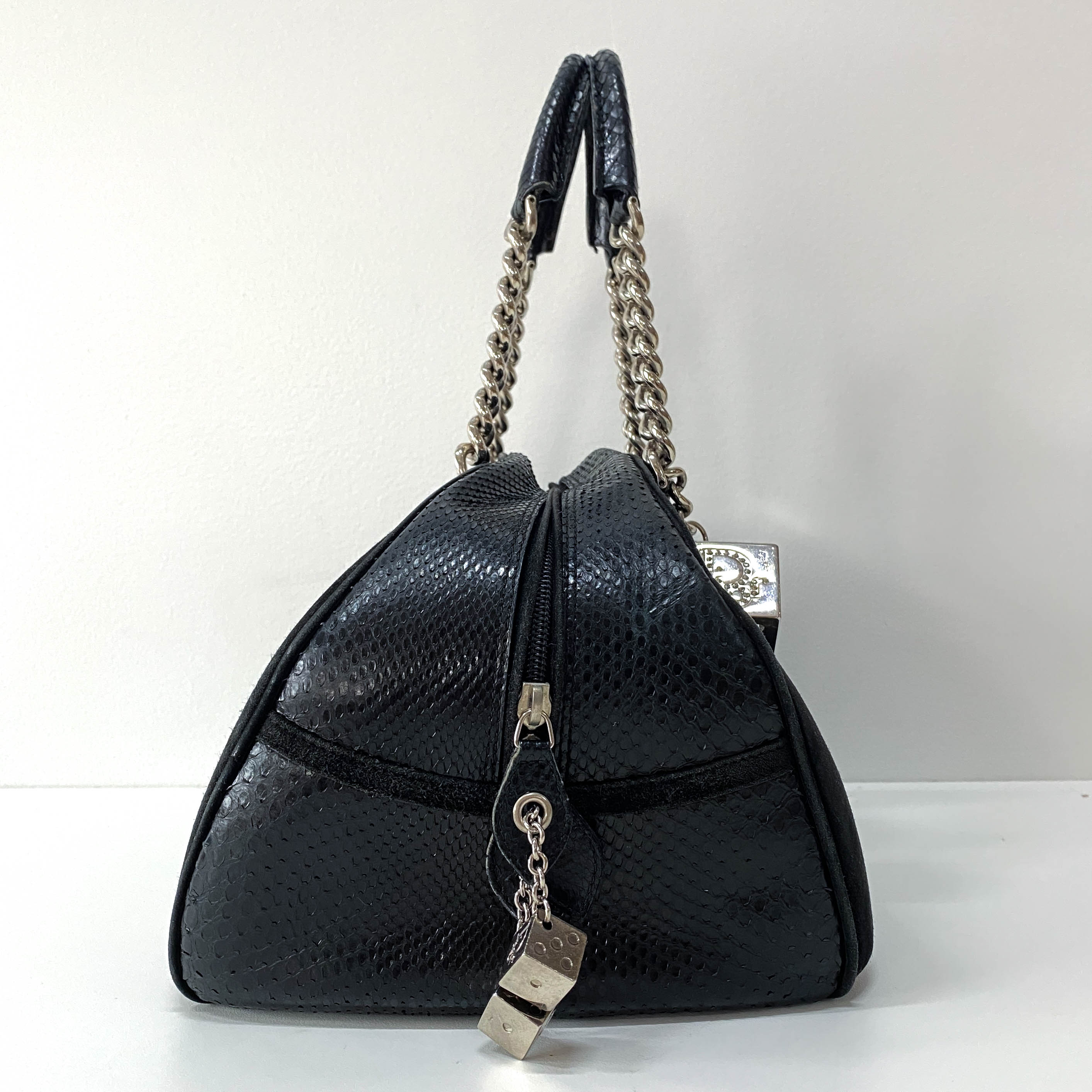 Gambler Black Suede & Python Leather Boston Bag