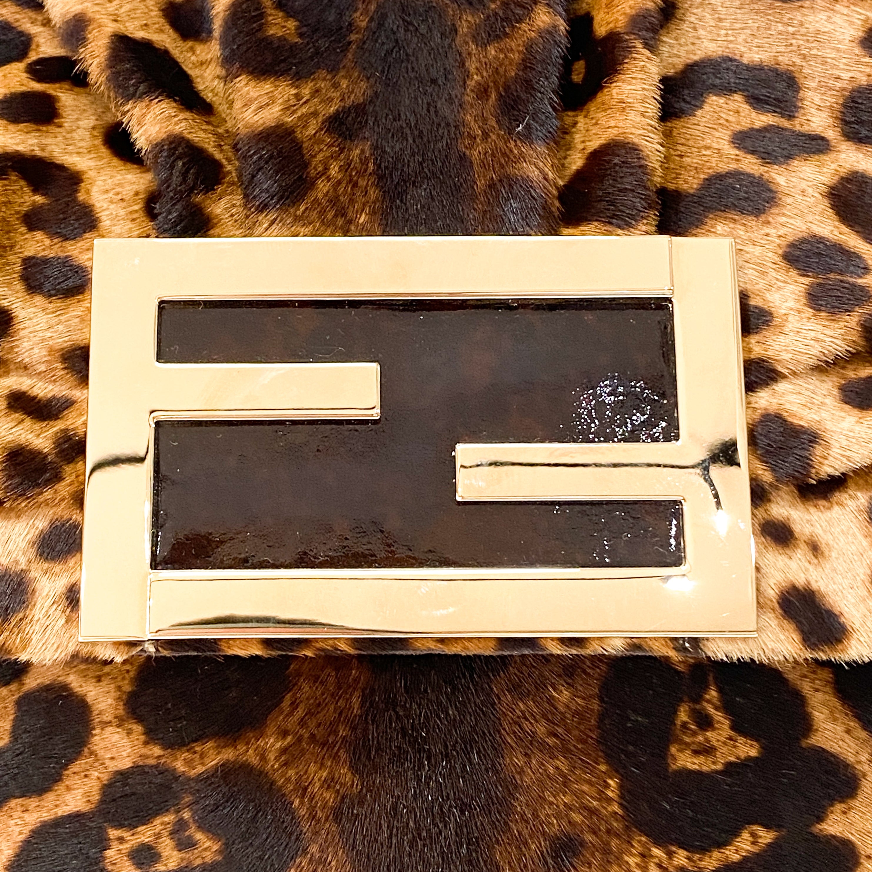 Mamma Baguette Leopard Print Pony Hair Shoulder Bag