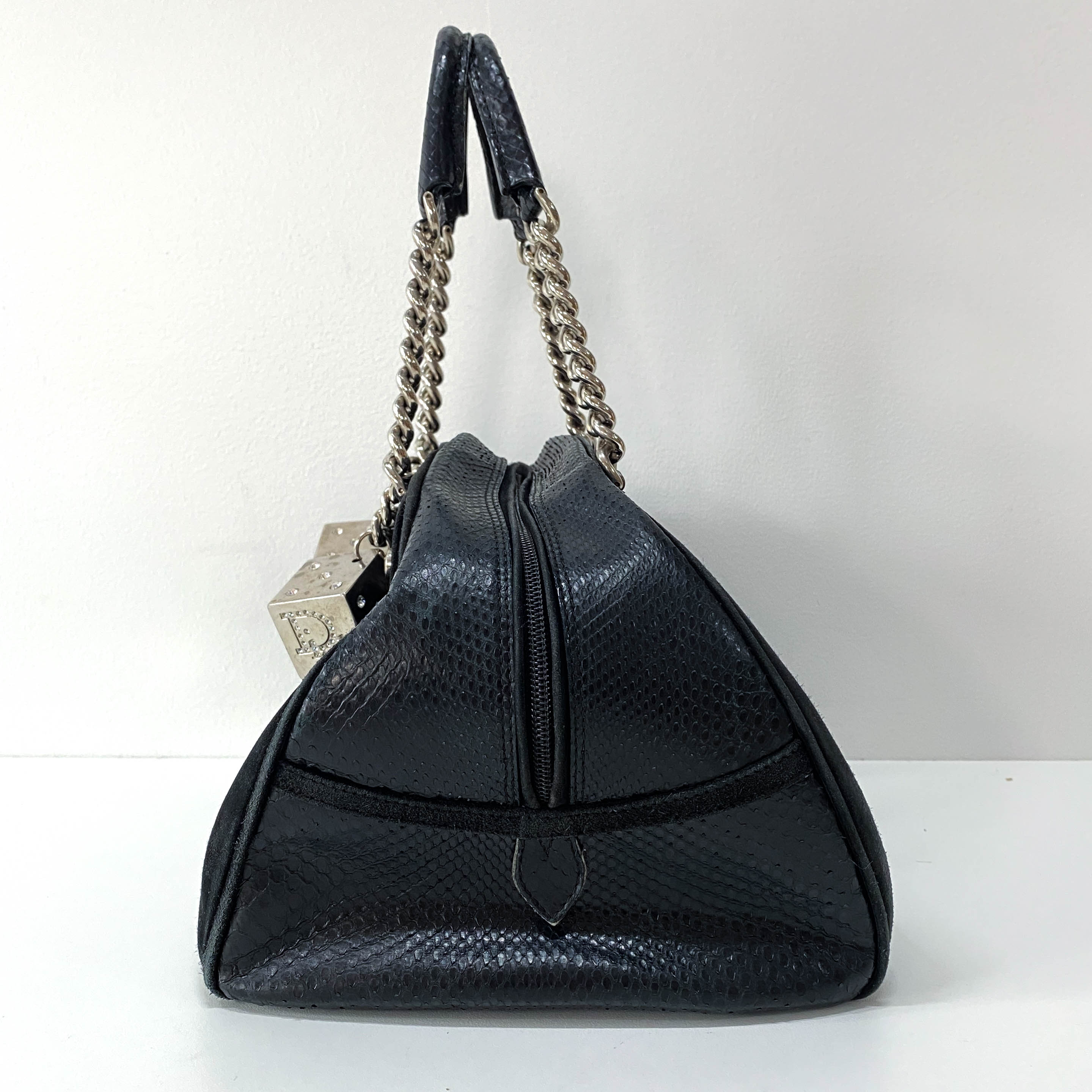 Gambler Black Suede & Python Leather Boston Bag