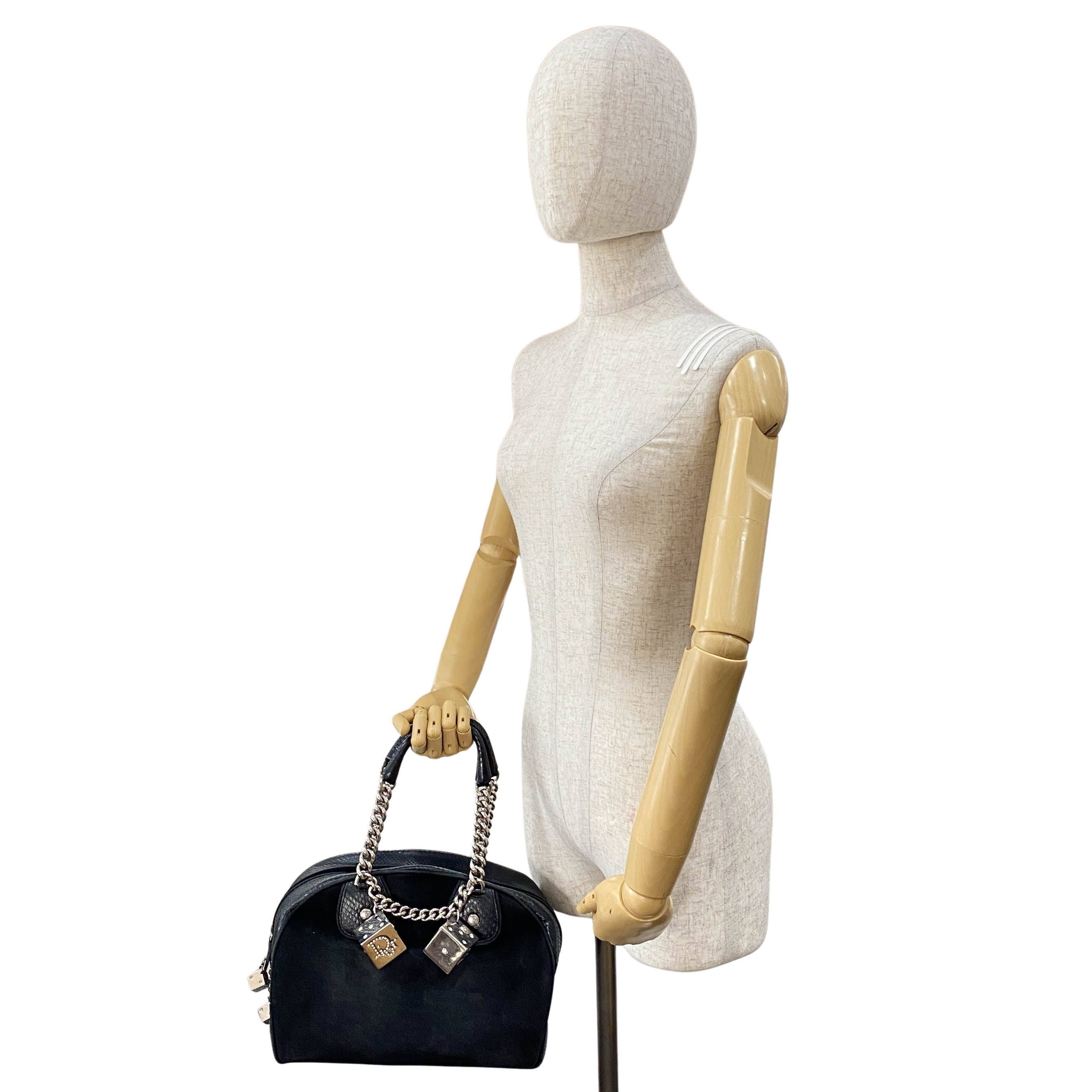 Gambler Black Suede & Python Leather Boston Bag