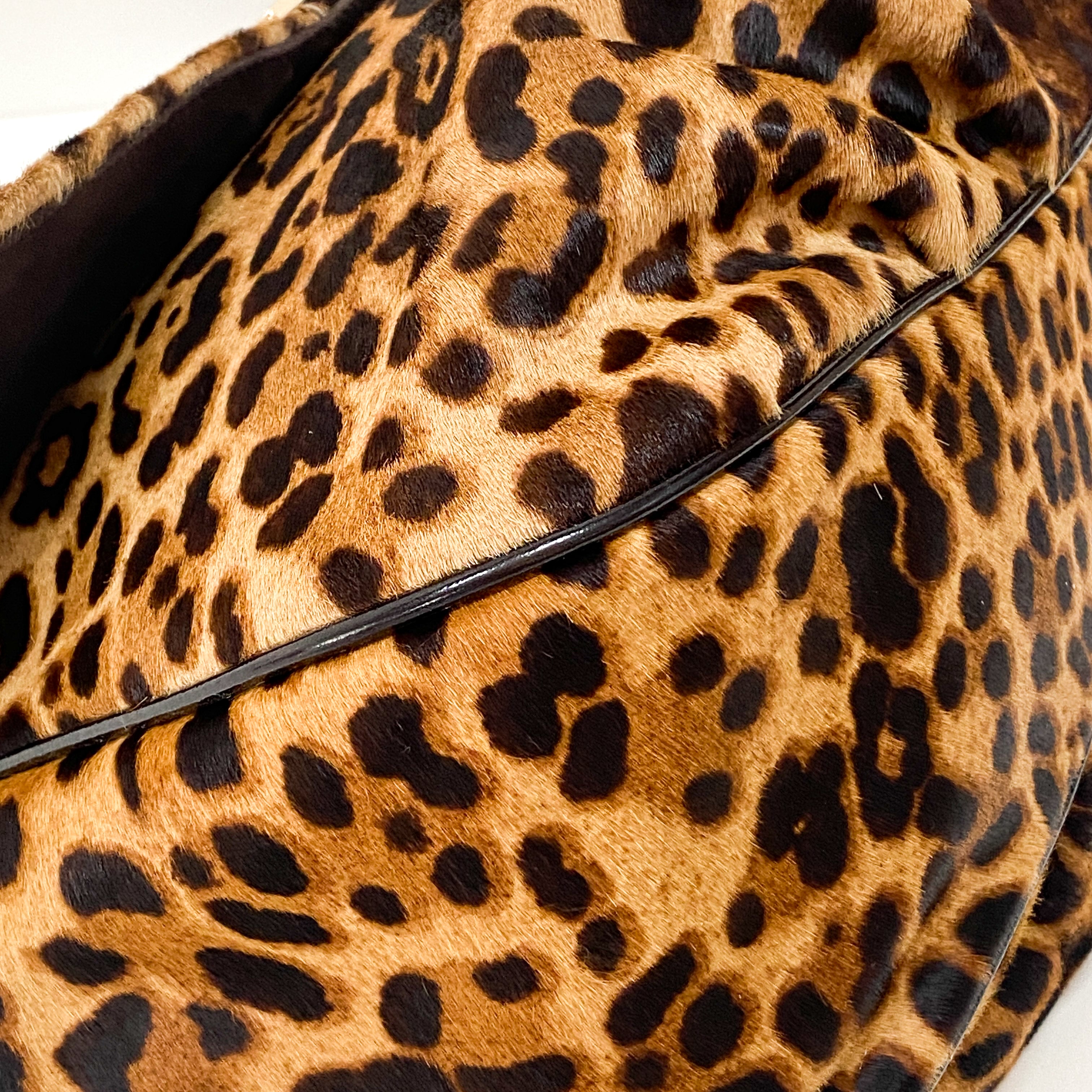 Mamma Baguette Leopard Print Pony Hair Shoulder Bag
