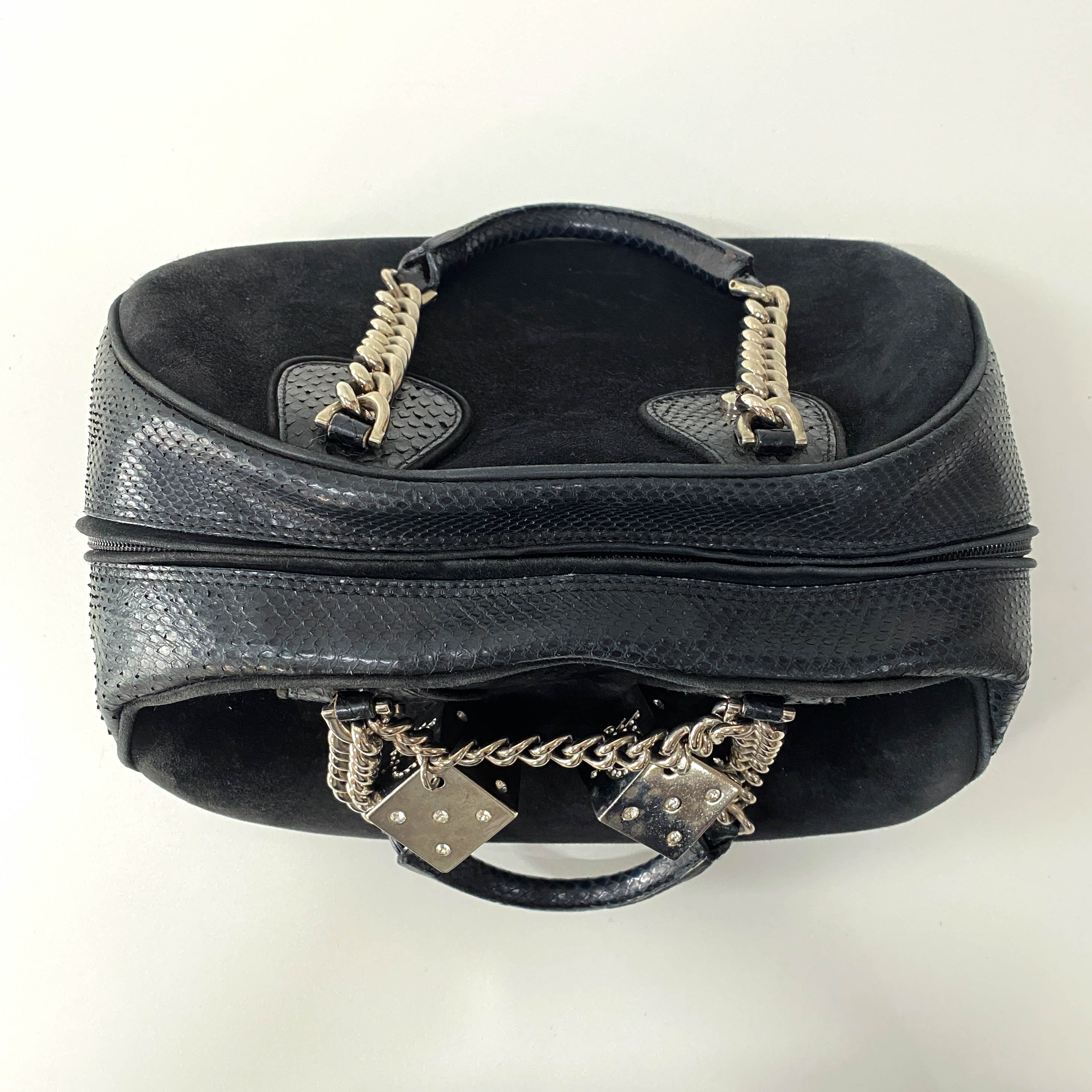 Gambler Black Suede & Python Leather Boston Bag