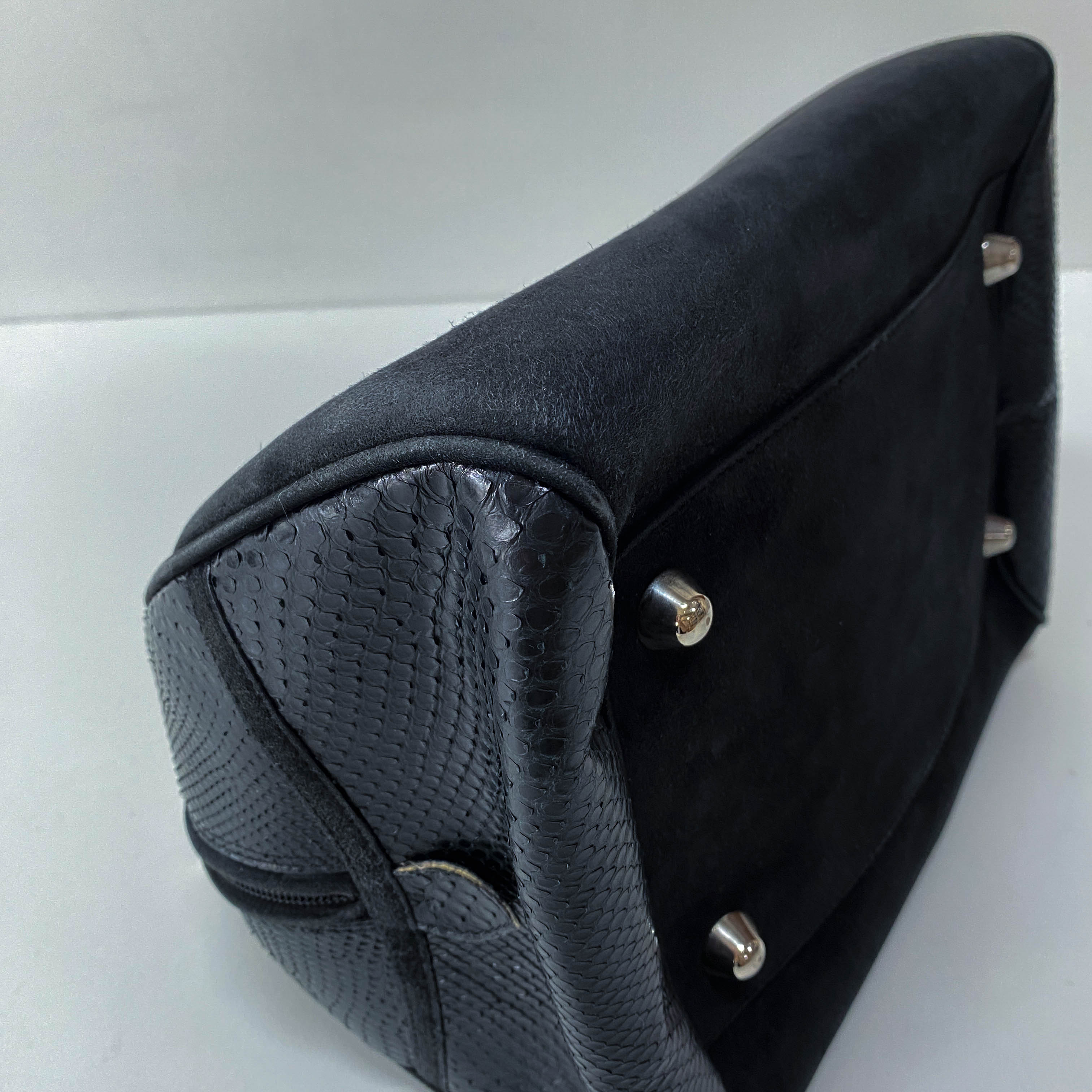 Gambler Black Suede & Python Leather Boston Bag