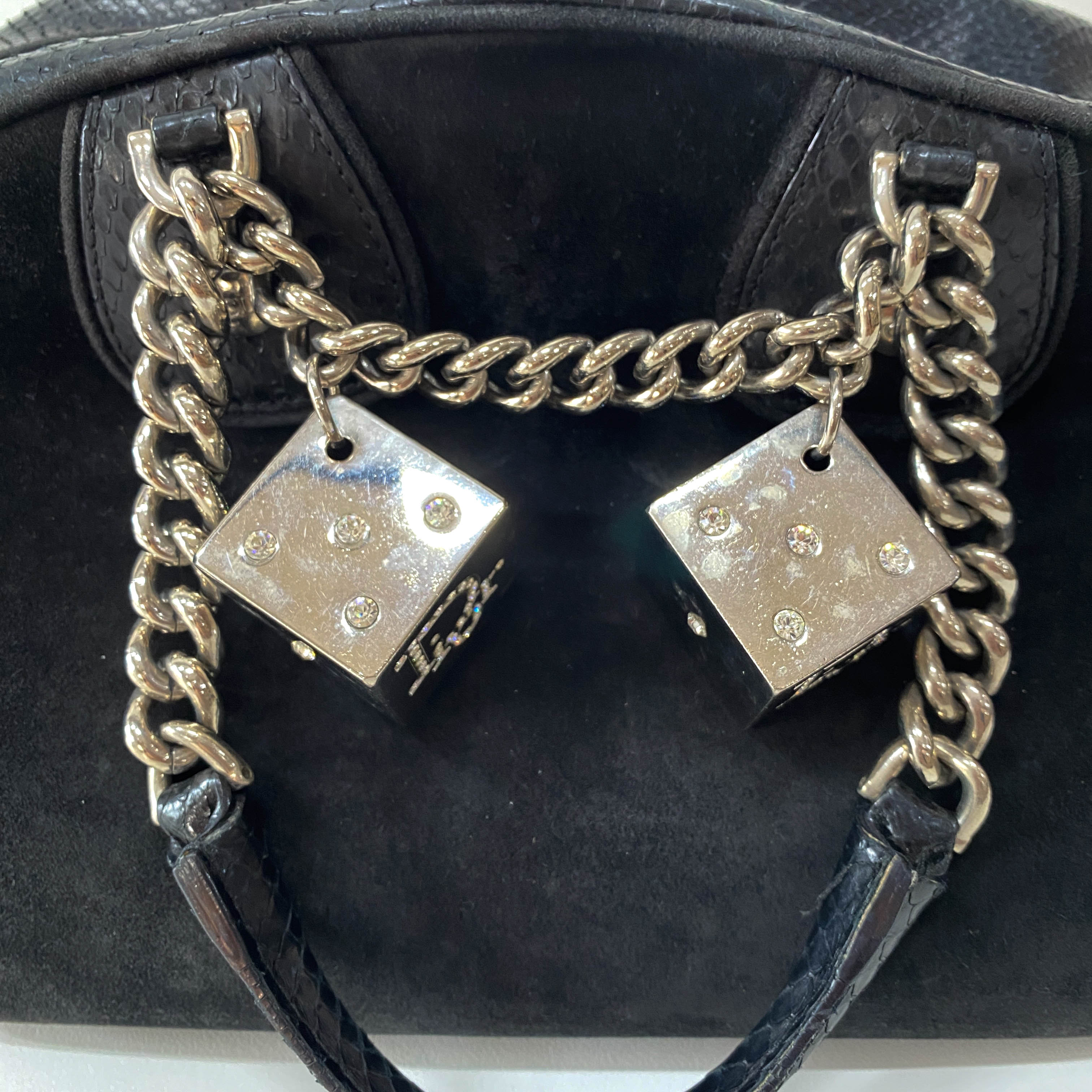 Gambler Black Suede & Python Leather Boston Bag