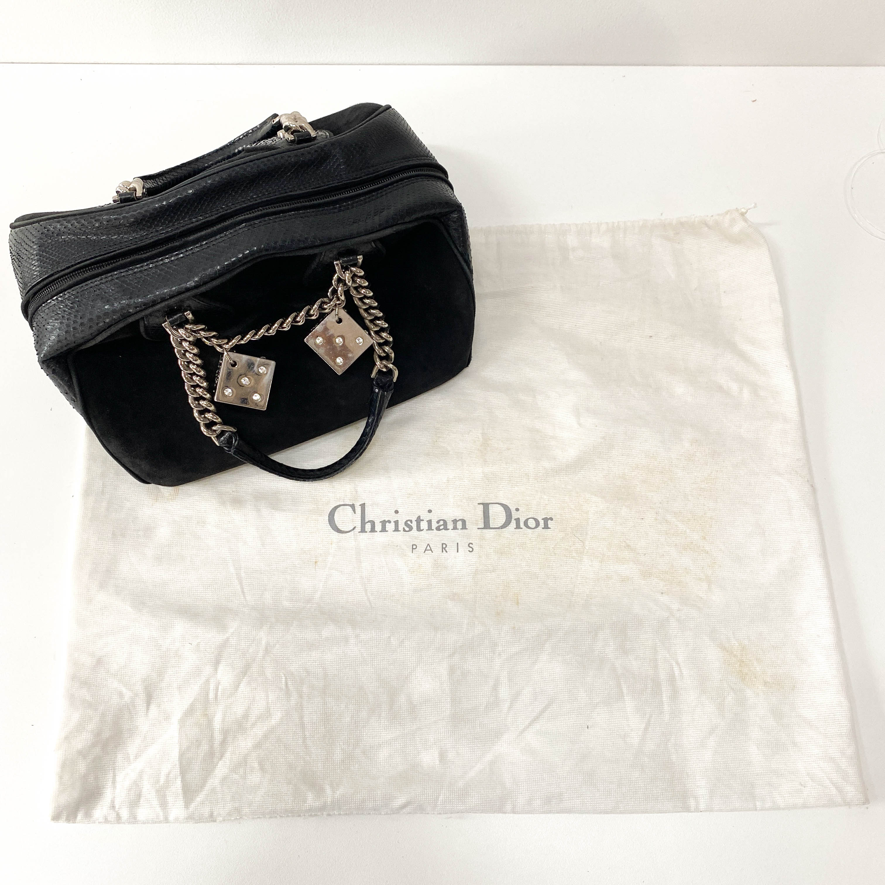 Gambler Black Suede & Python Leather Boston Bag