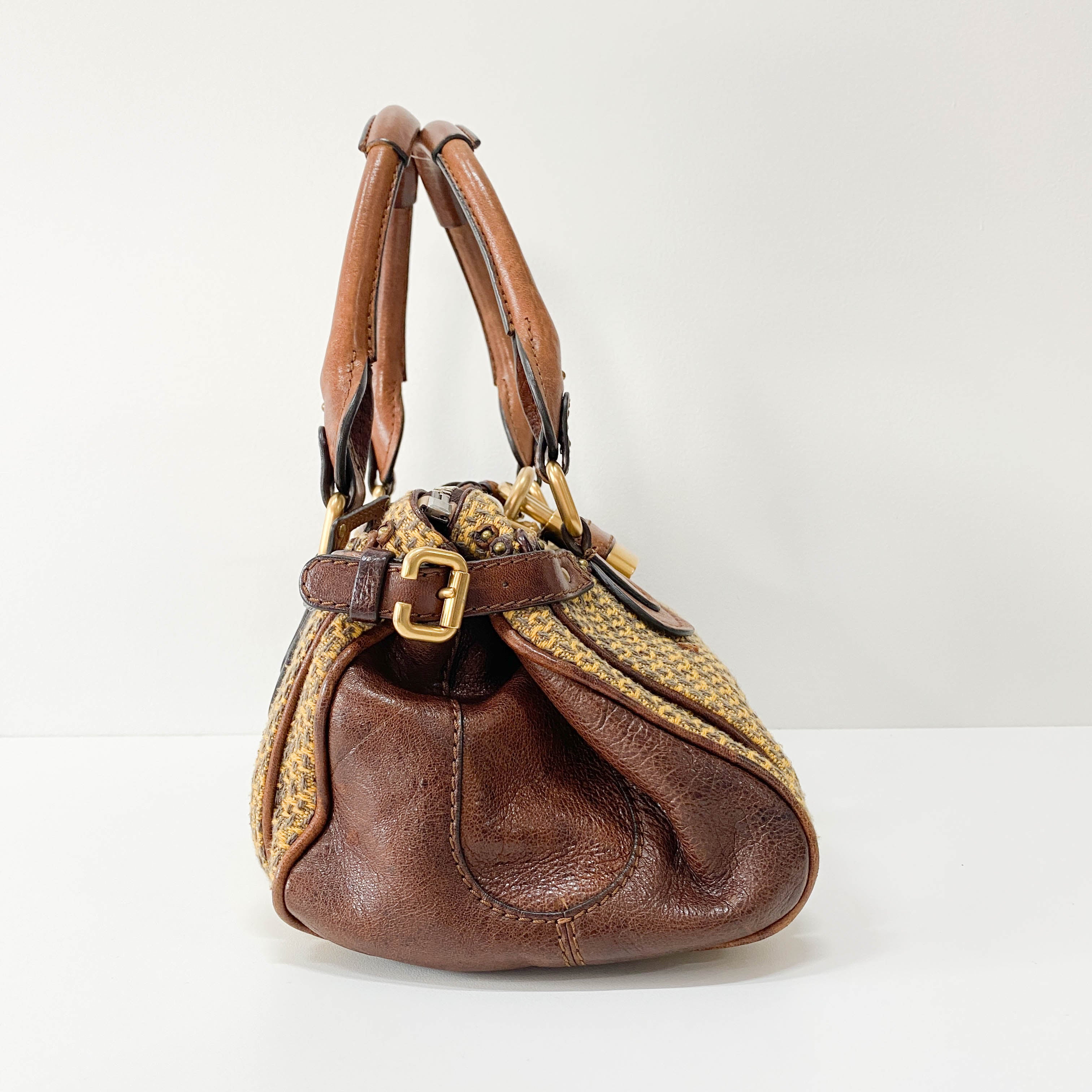 Paddington Yelow/Brown Leather Tweed Handbag