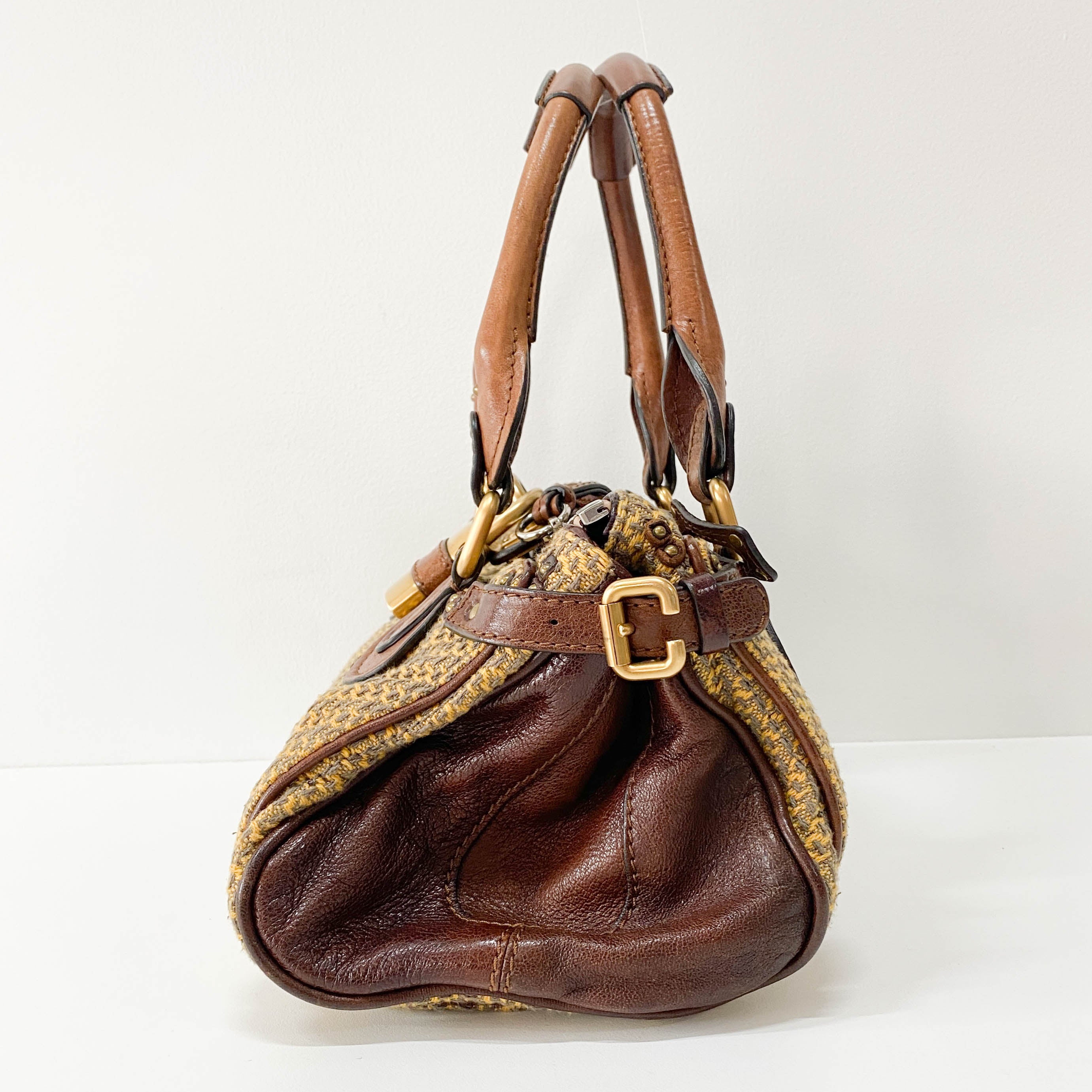 Paddington Yelow/Brown Leather Tweed Handbag