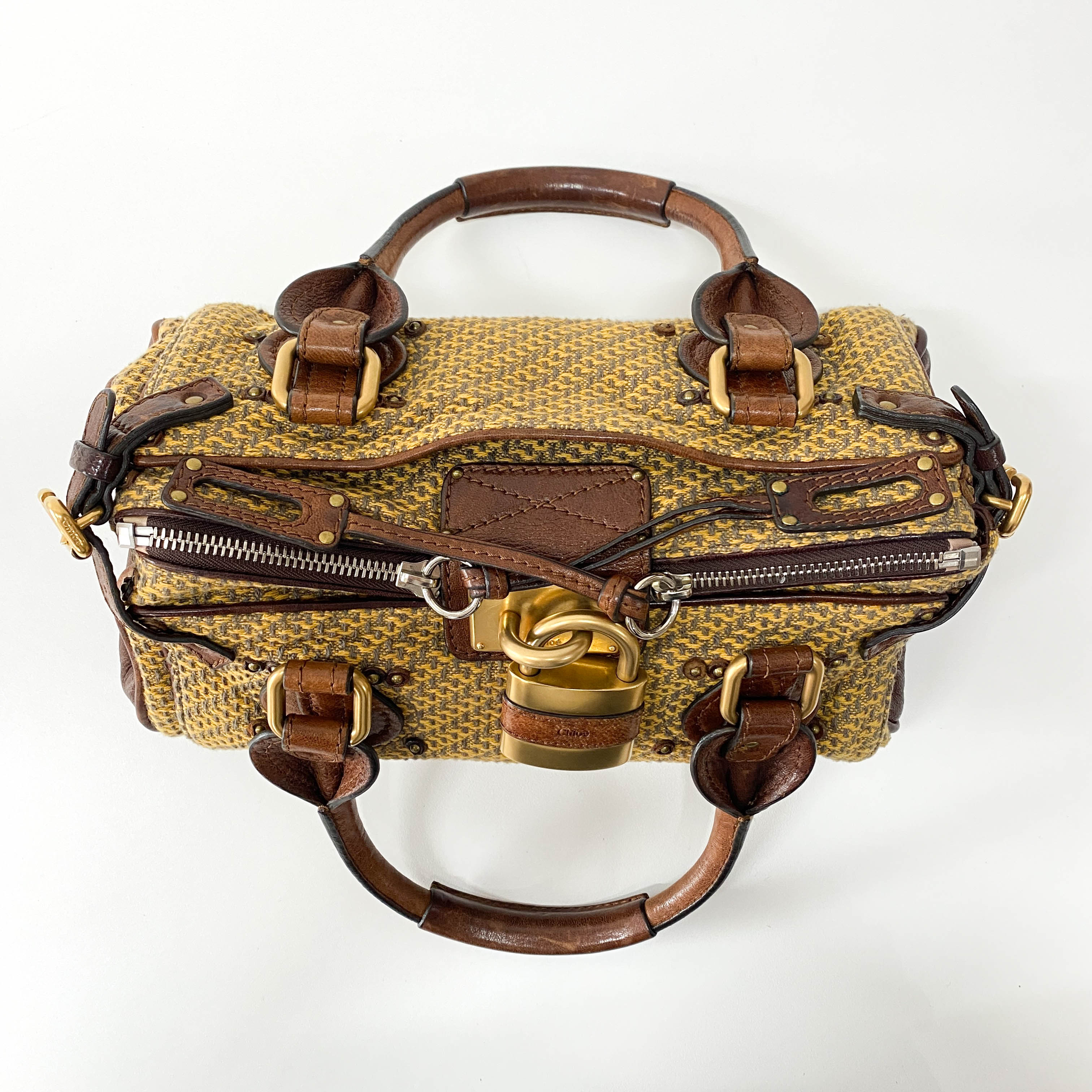 Paddington Yelow/Brown Leather Tweed Handbag