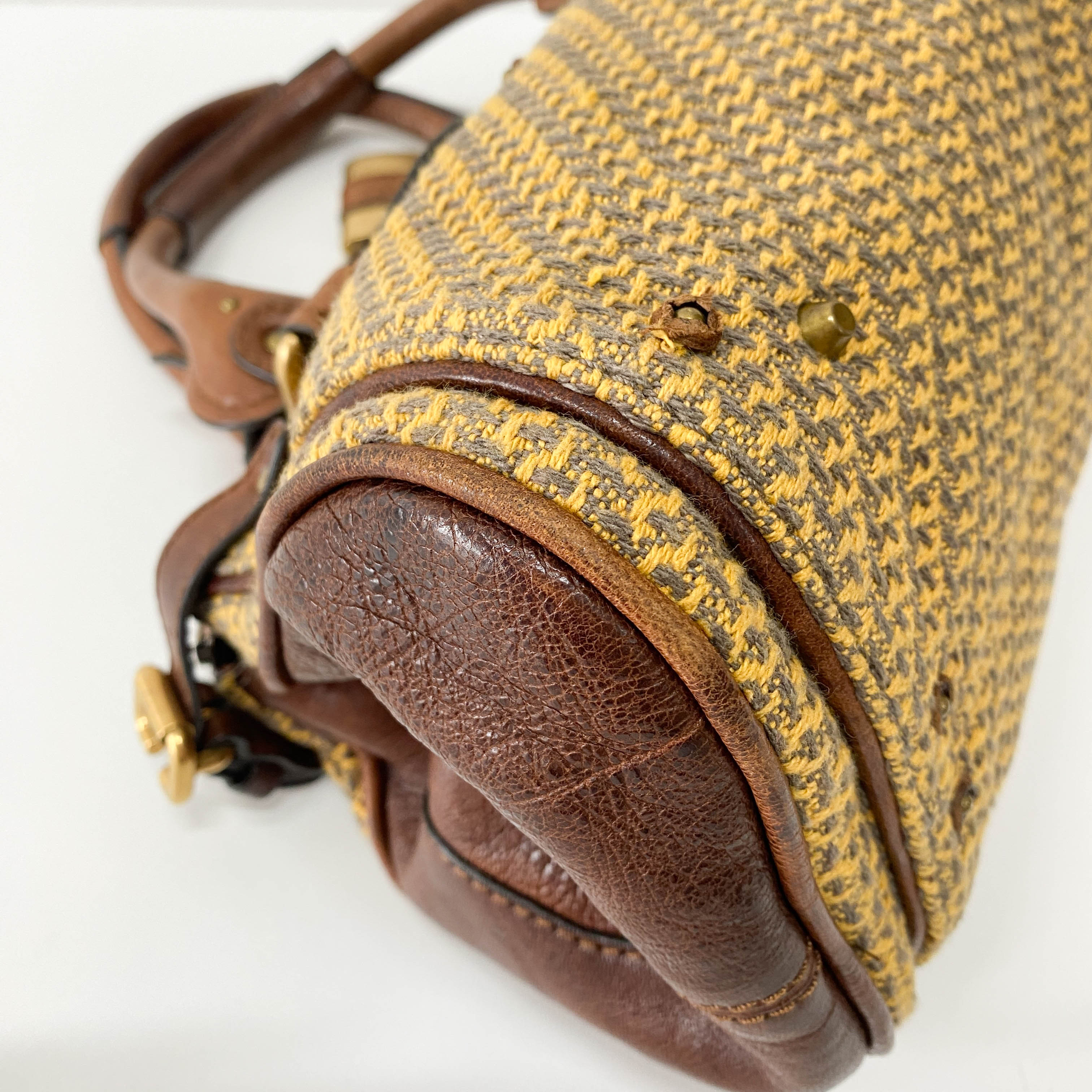 Paddington Yelow/Brown Leather Tweed Handbag