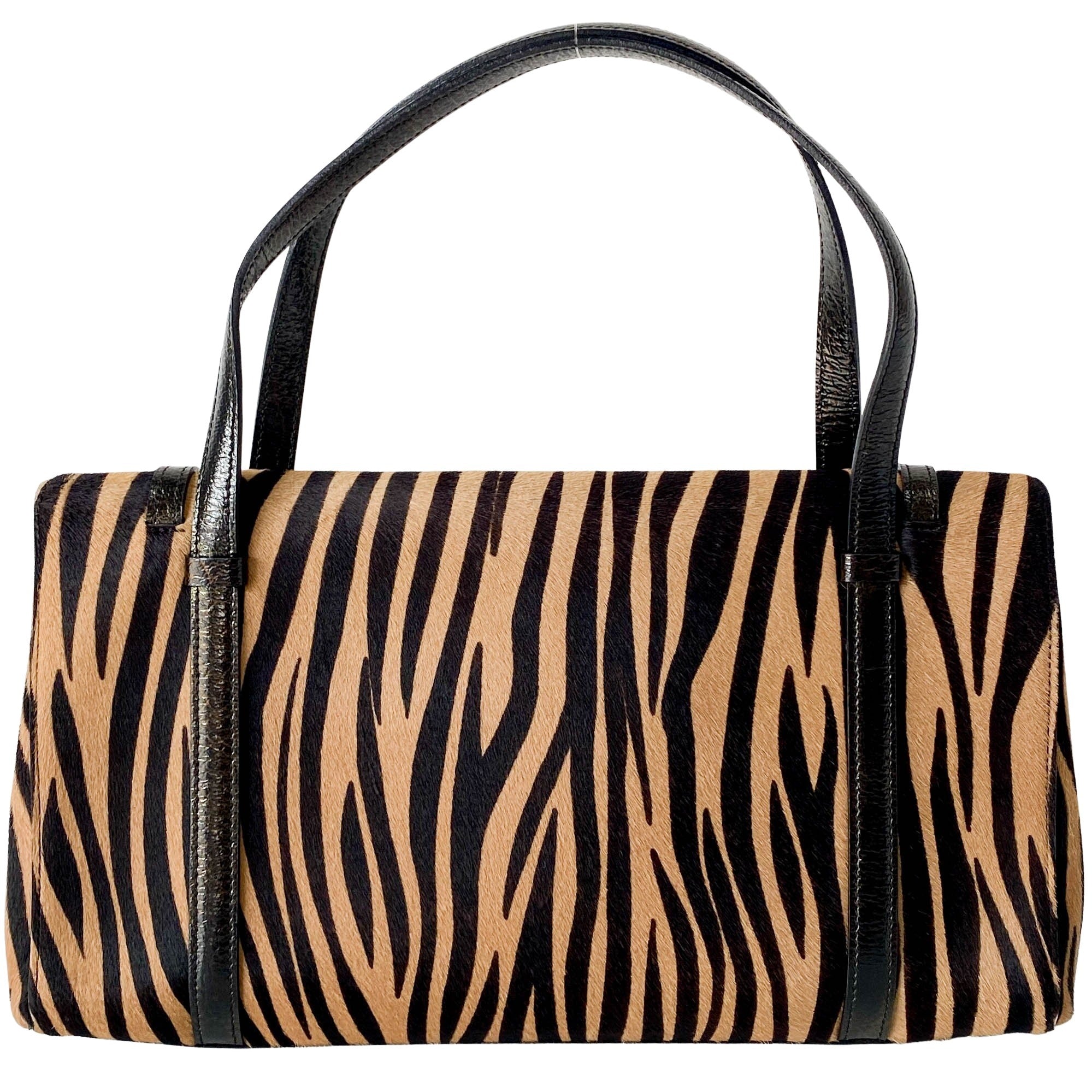 Brown Zebra Printed Pony Hair Shoulder Bag