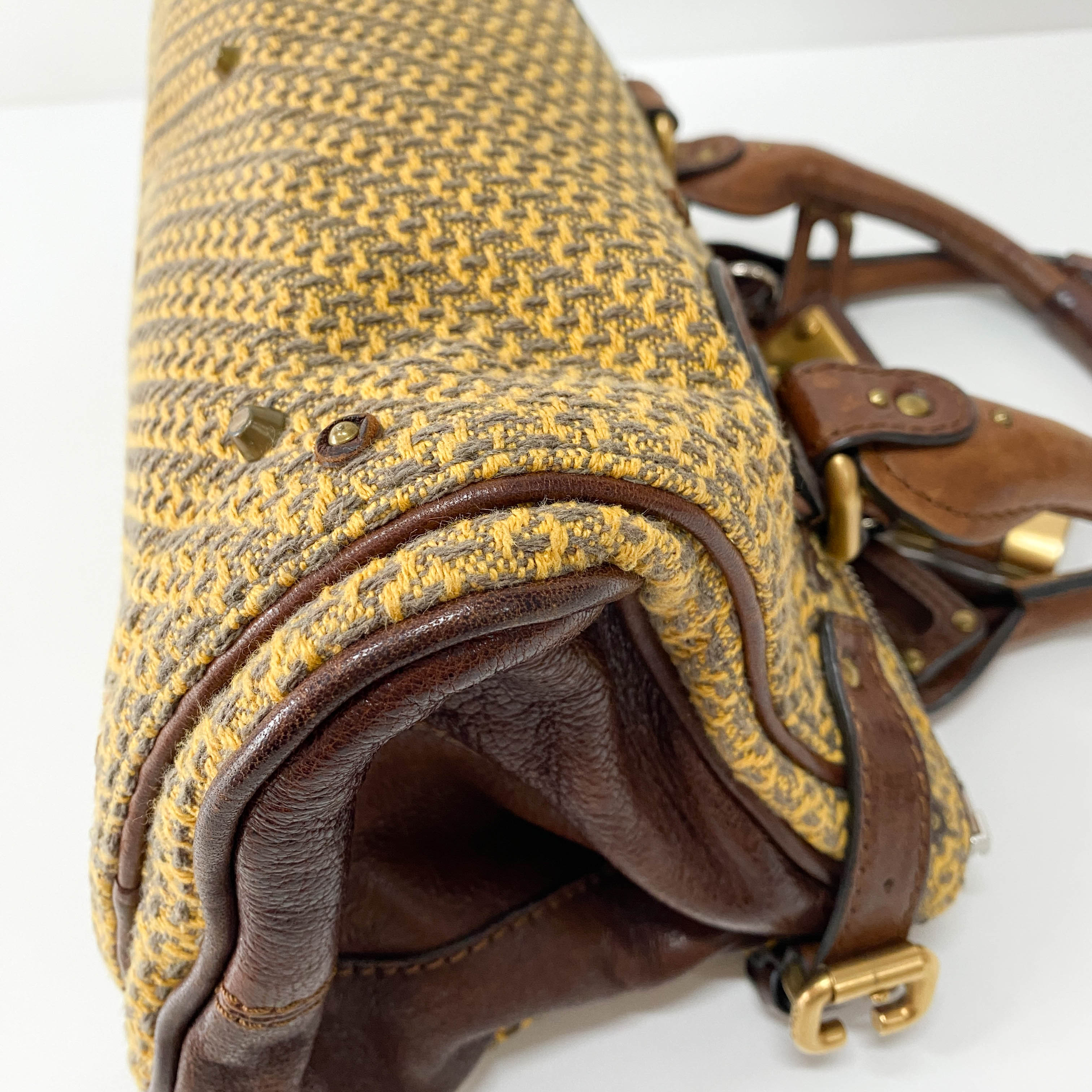 Paddington Yelow/Brown Leather Tweed Handbag