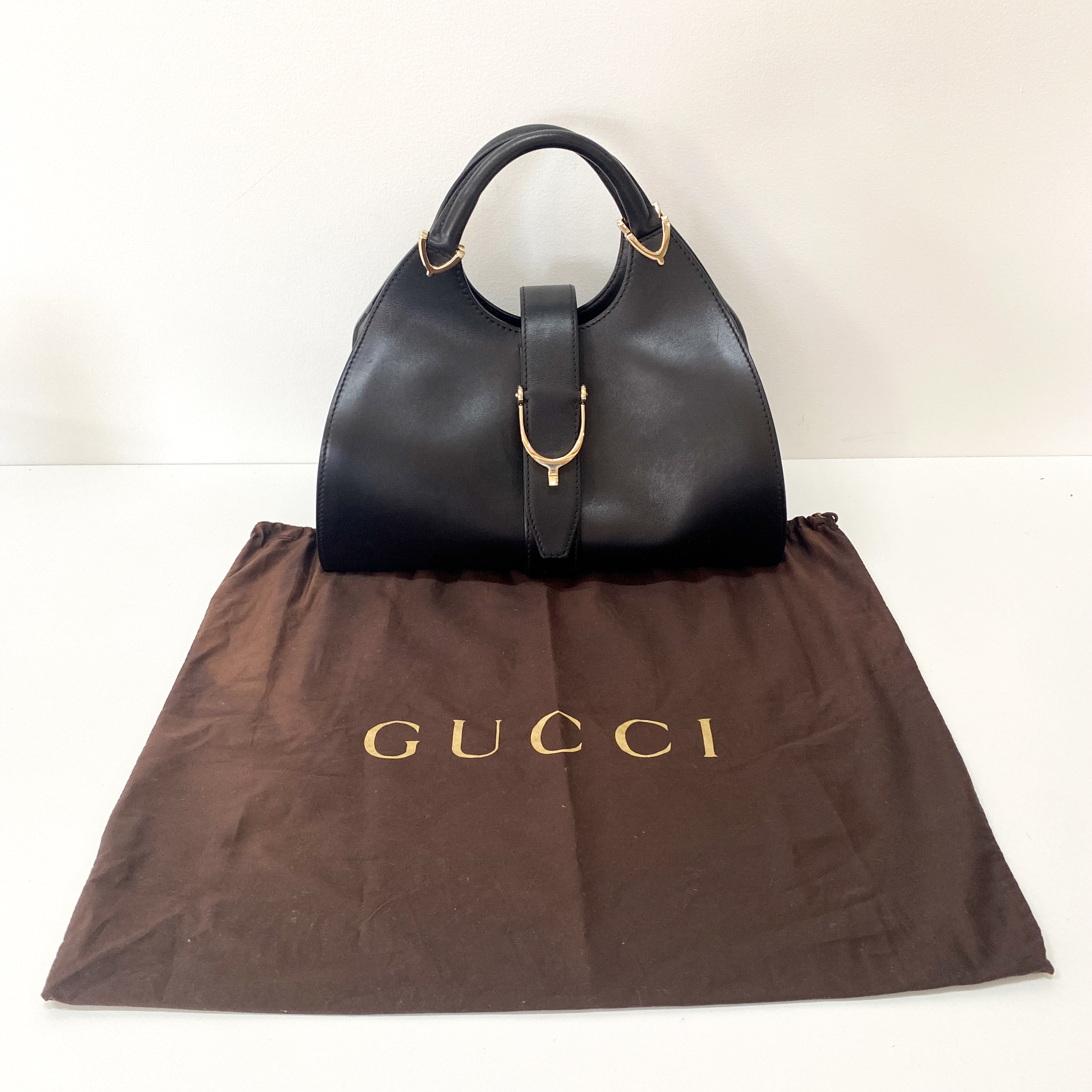 Stirrup Black Leather Tote Bag