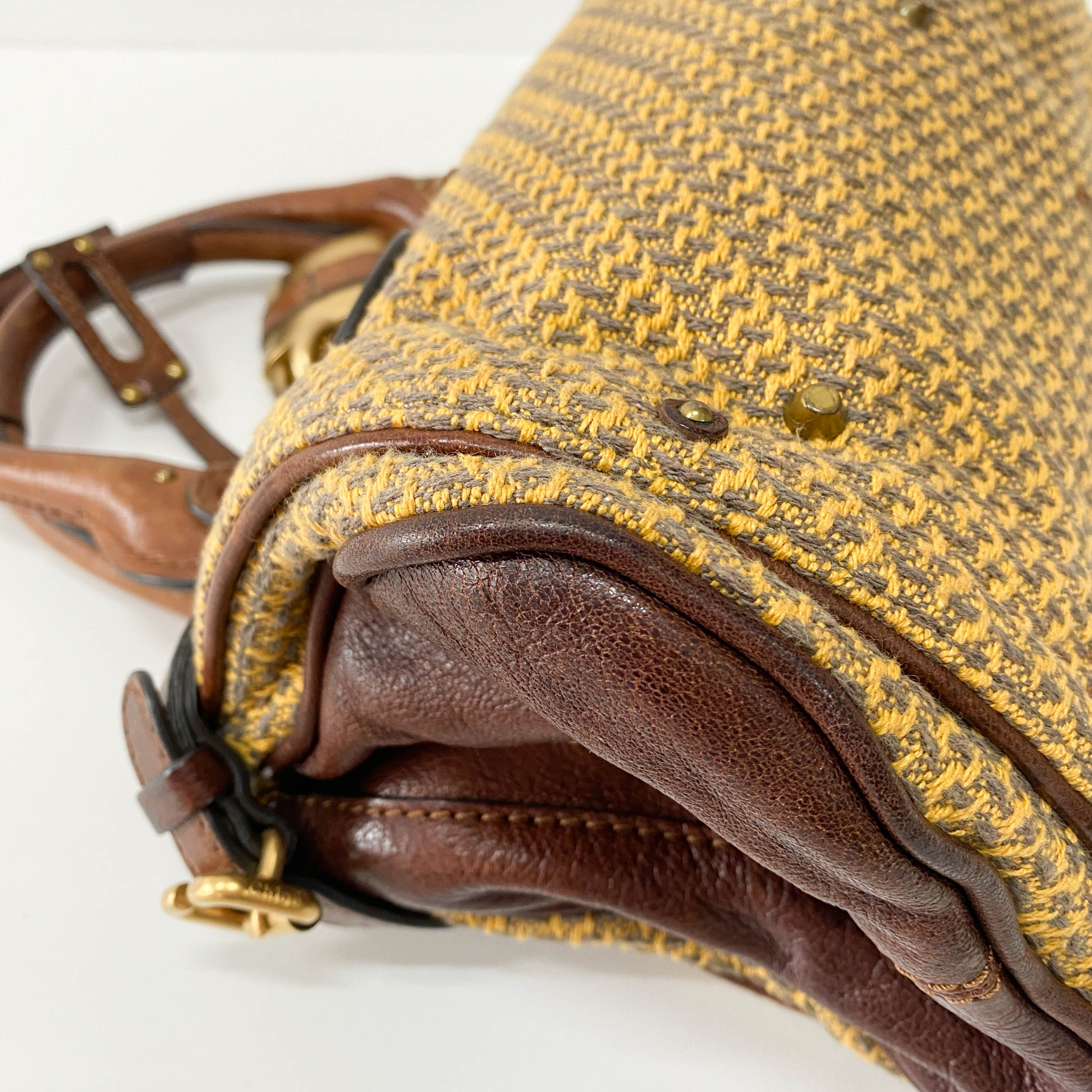 Paddington Yelow/Brown Leather Tweed Handbag