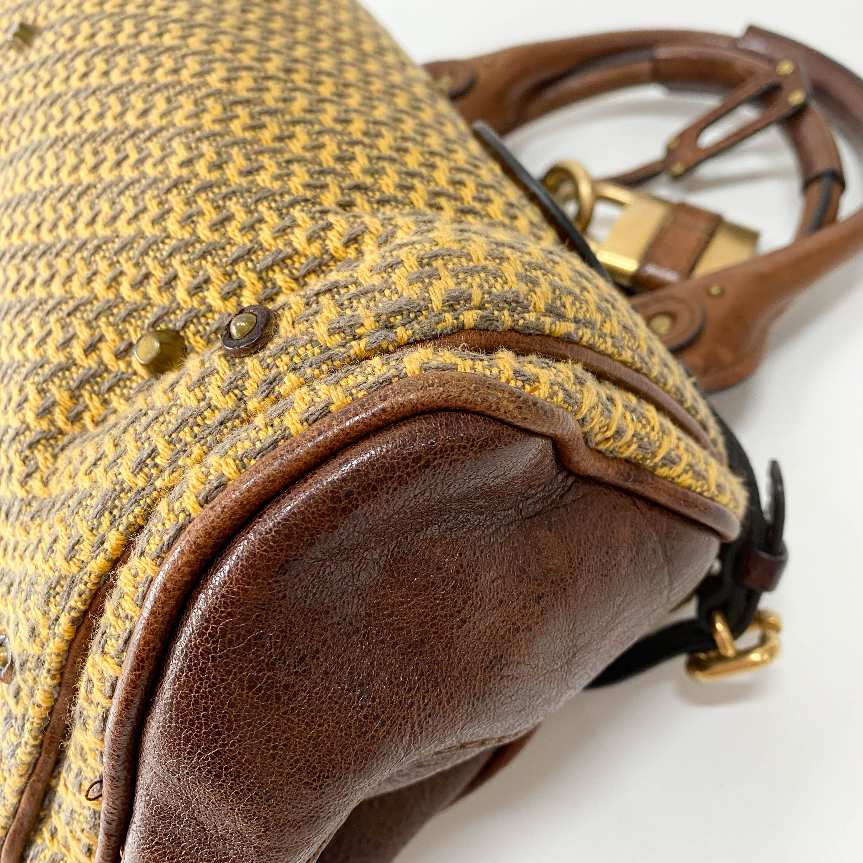 Paddington Yelow/Brown Leather Tweed Handbag
