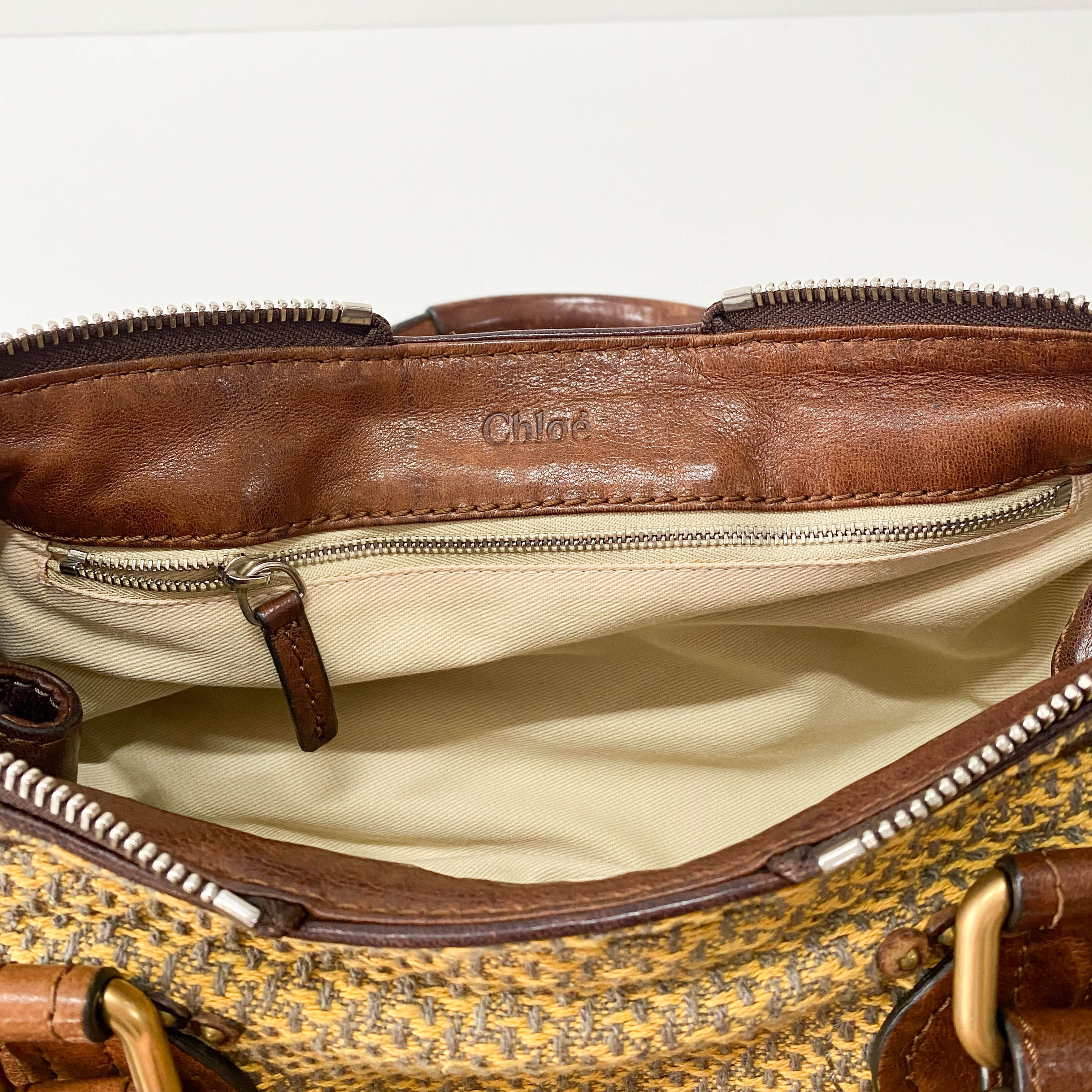 Paddington Yelow/Brown Leather Tweed Handbag