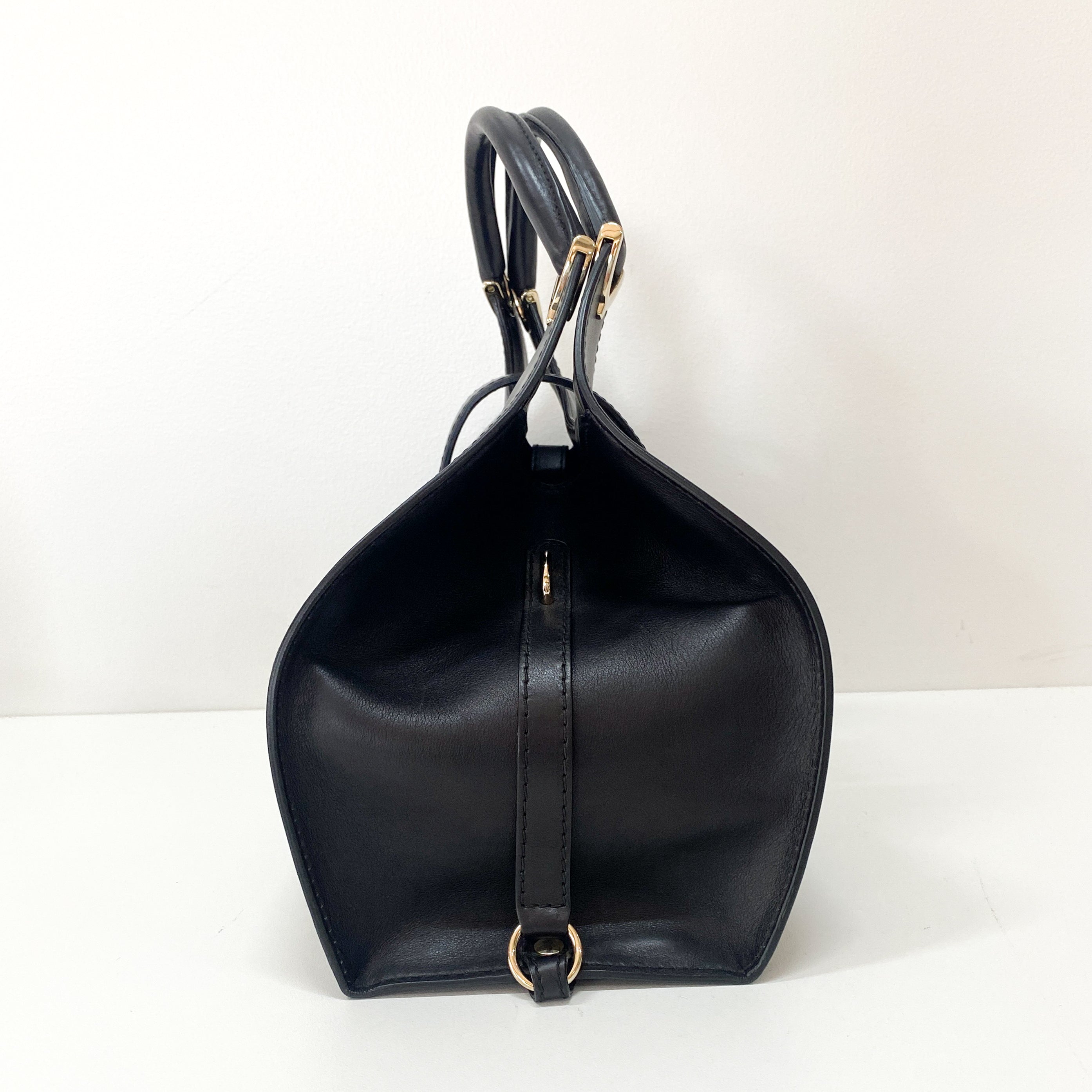 Stirrup Black Leather Tote Bag