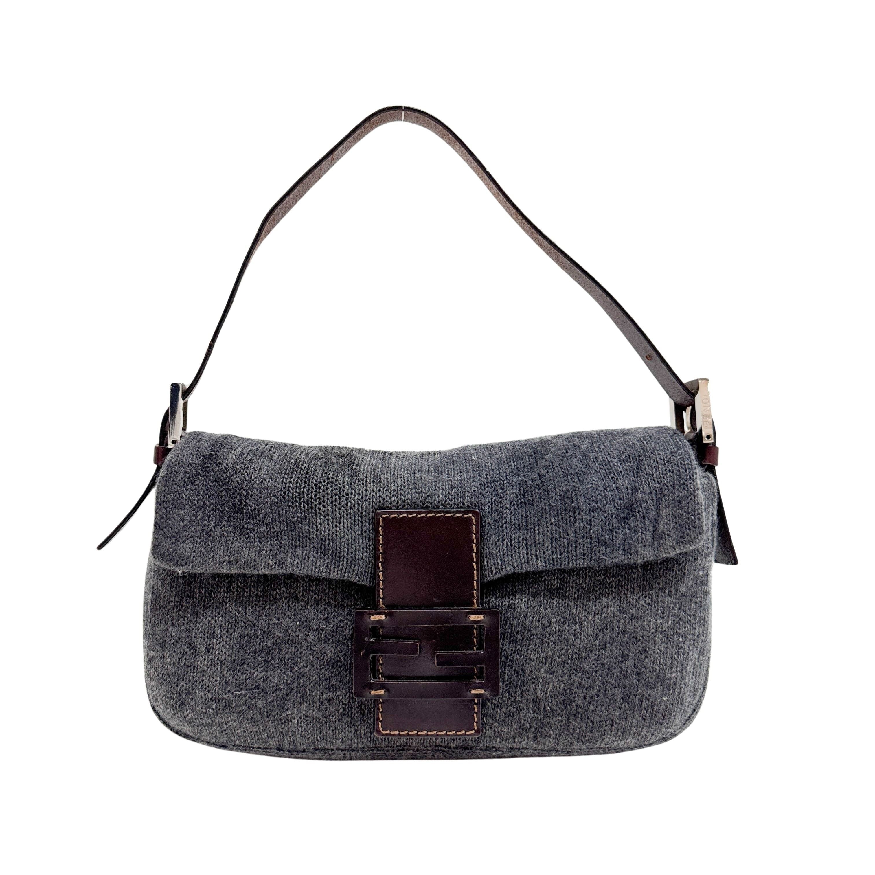 Baguette Knit Gray Wool Shoulder Bag