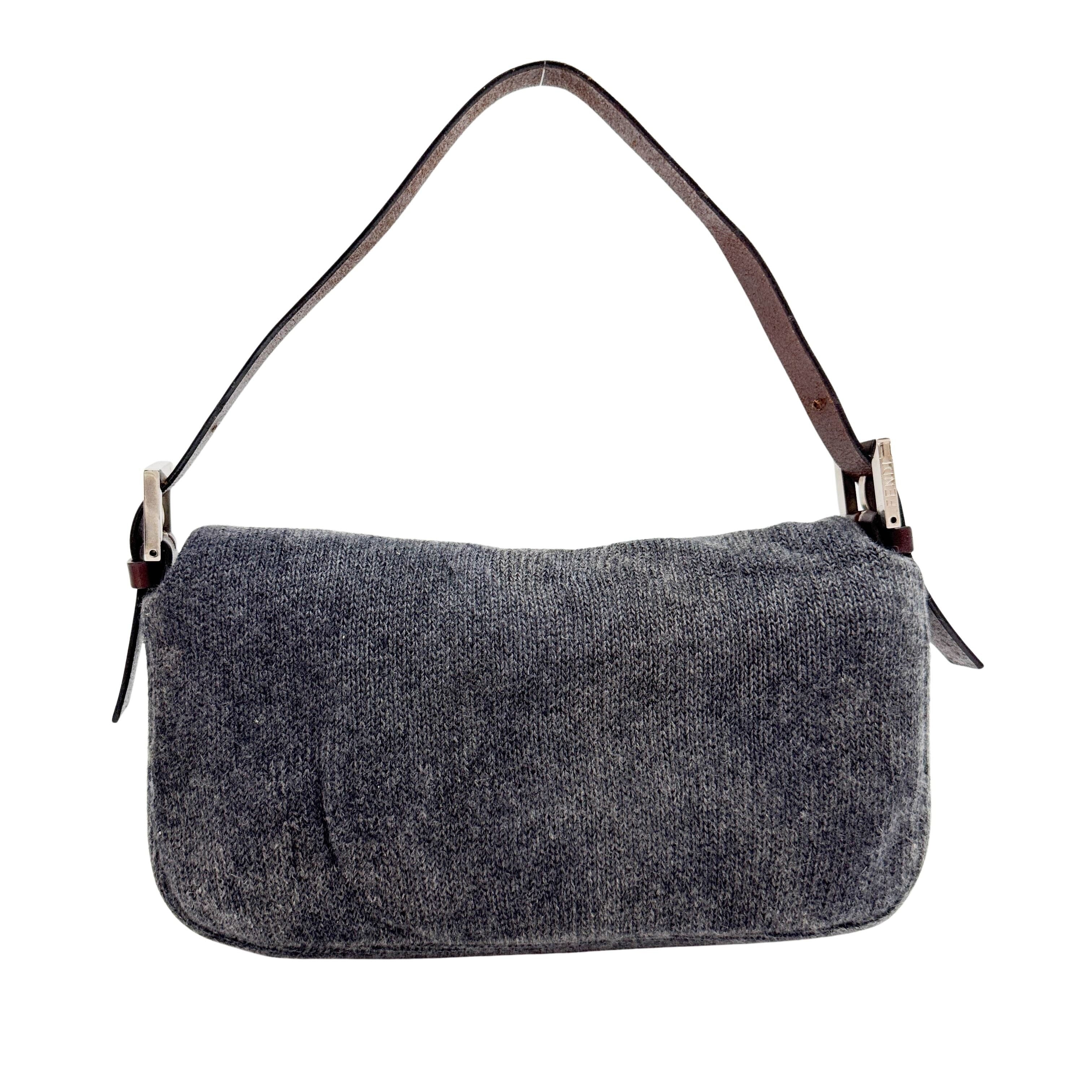Baguette Knit Gray Wool Shoulder Bag