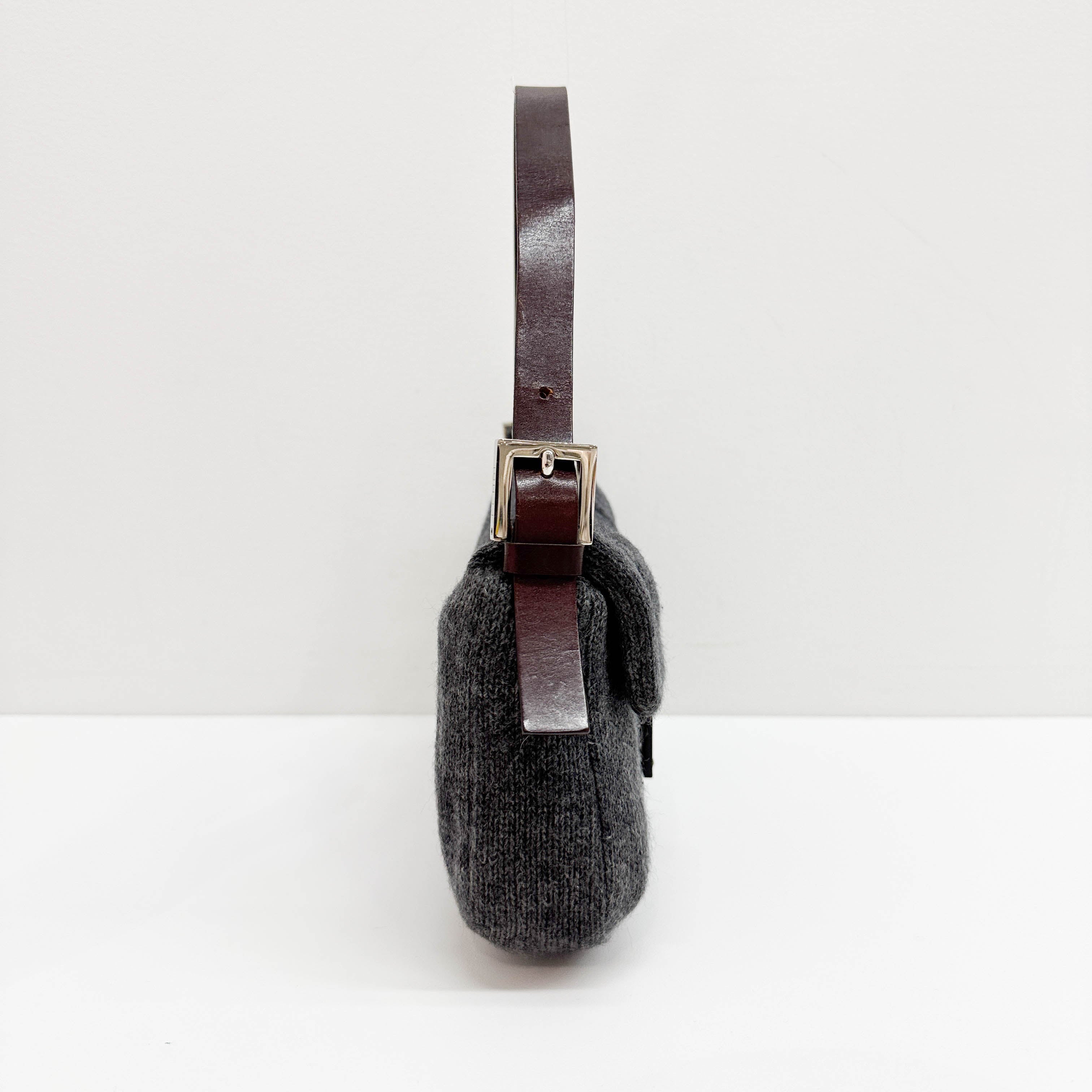 Baguette Knit Gray Wool Shoulder Bag