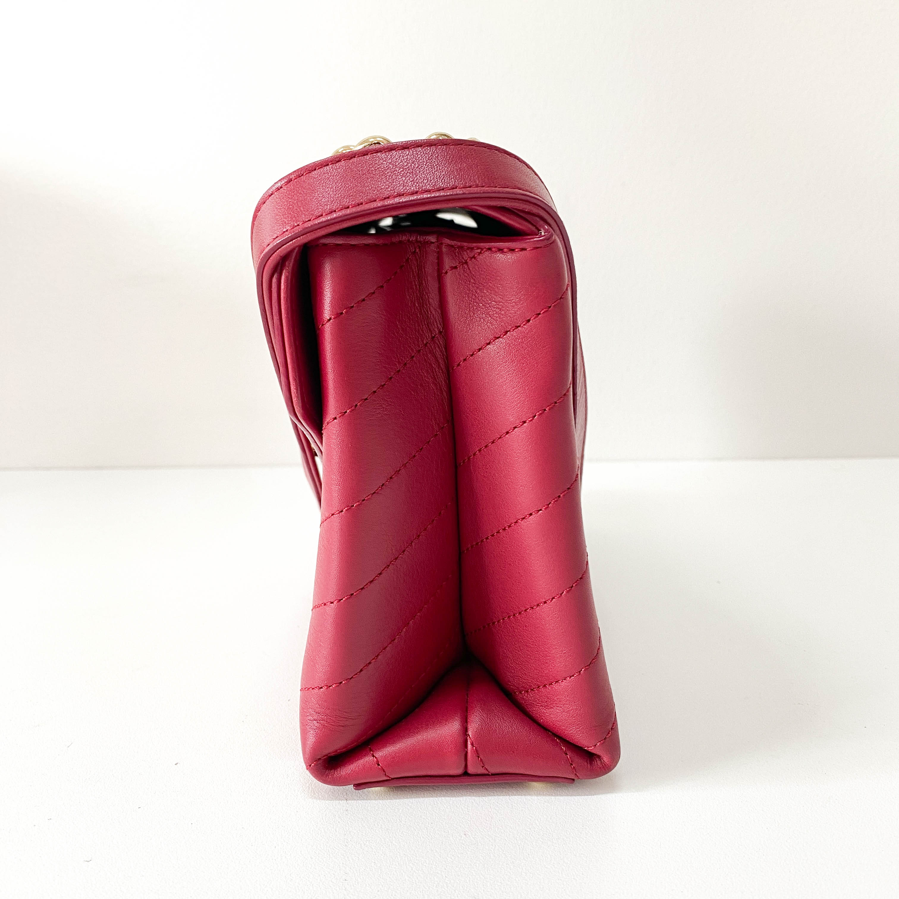 Chevron Red Leather Gold Chain Shoulder Bag